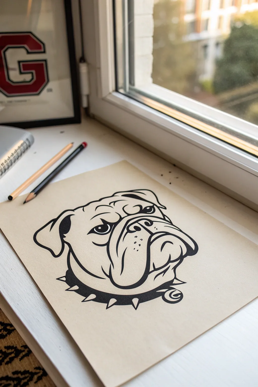 Bold bulldog mascot sketch with wrinkled grit, clean strokes, and minimalist Scandinavian vibe