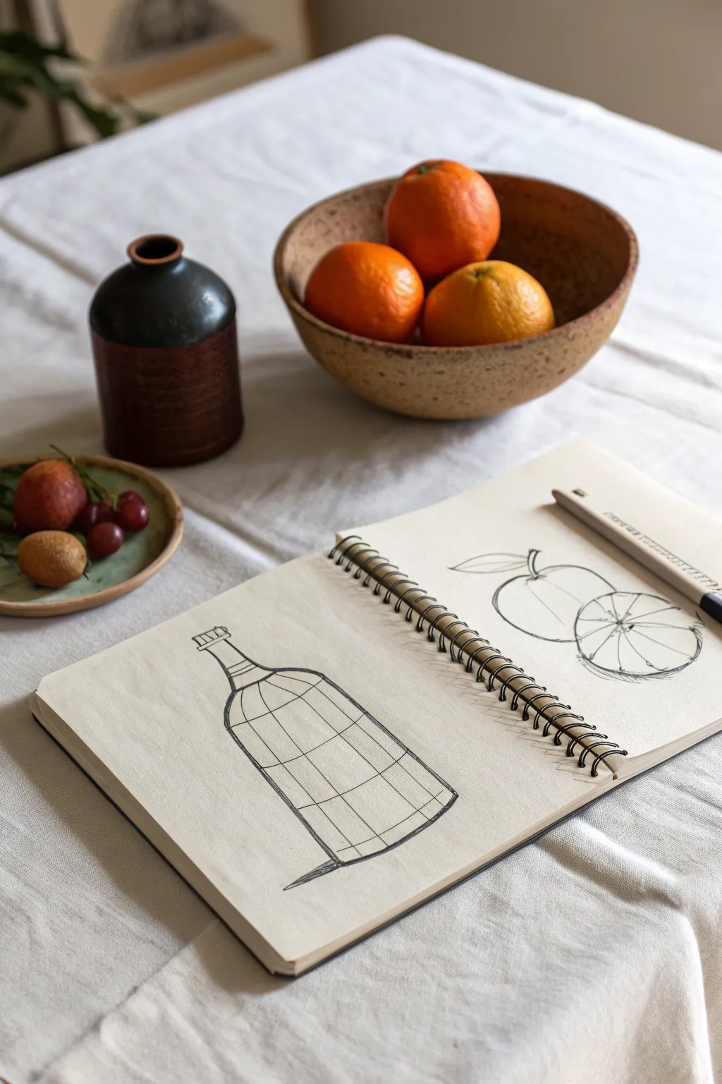 Geometric still life drawing idea with crisp shapes and flat shadows in a modern minimalist style