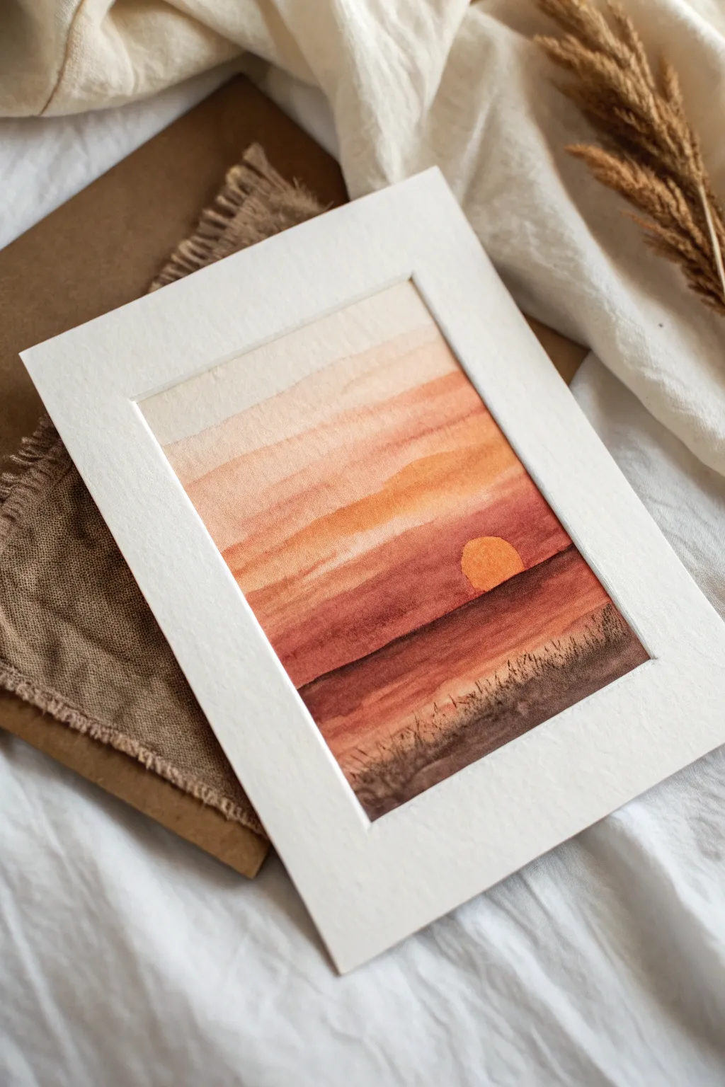 Warm monochrome sunset gradient with soft sun and dark horizon, minimal and calming