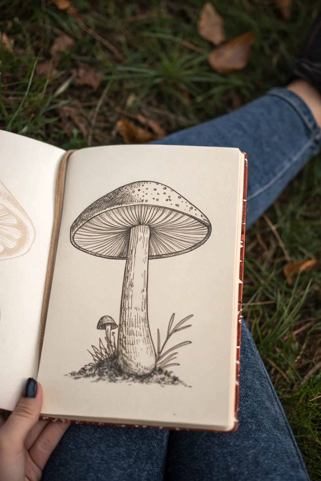 See the gills become a textured ceiling, with a tiny warm window glow for contrast.