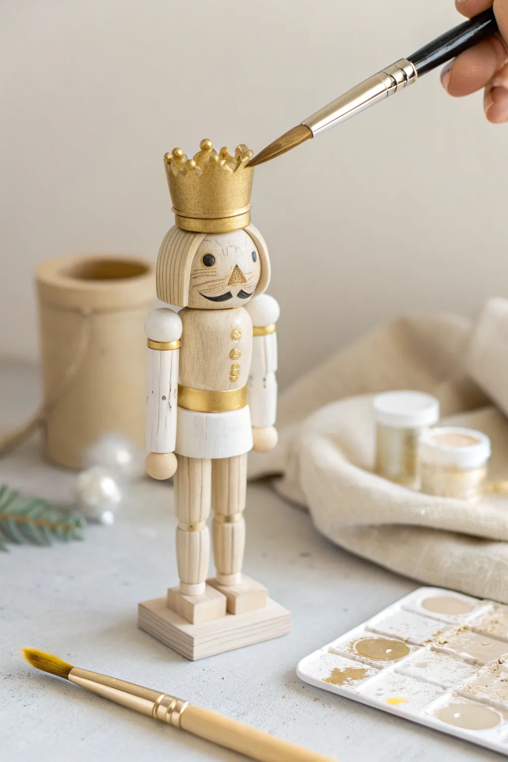 Add a touch of luxury! ✨ Gold leaf details make your DIY nutcracker shine.