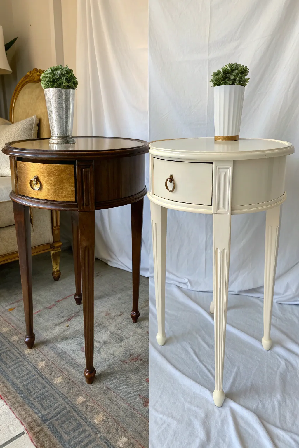 See a glossy traditional table transformed into a smooth matte modern centerpiece with zero glare.