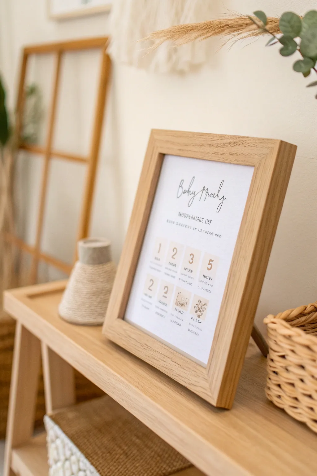 Minimalist nursery keepsake painting idea with space for baby name and birth details, soft neutrals