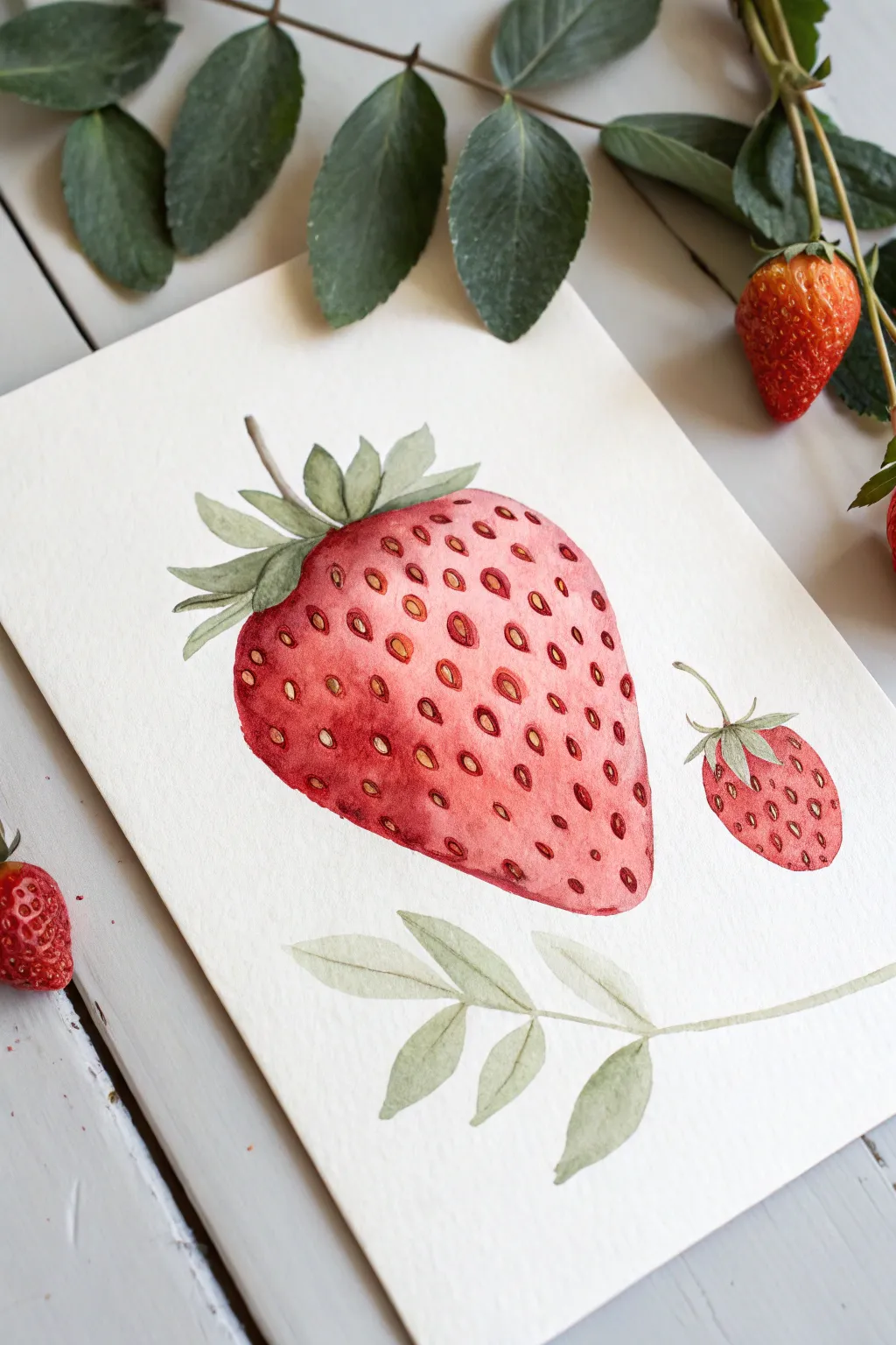 Bold minimalist strawberry with cute dot seeds and a tiny shine, perfect for easy painting