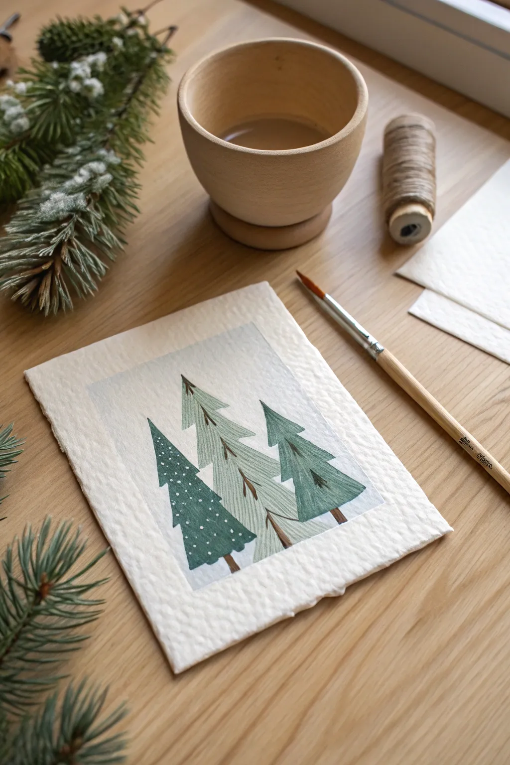 Paint these charming snowy pine trees, a perfect beginner art project for winter.