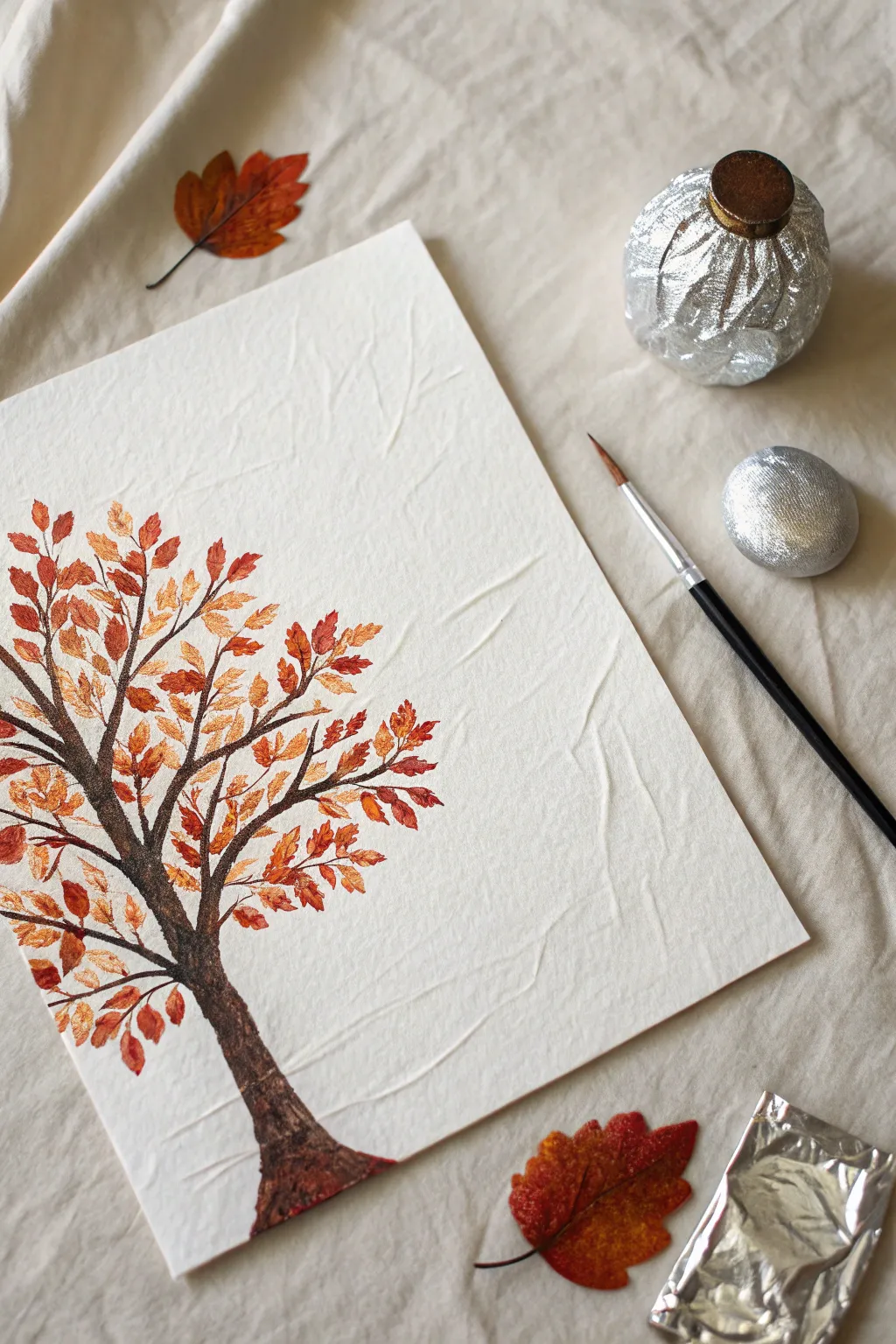 Create stunning textures with this simple foil-stamped autumn tree art technique.