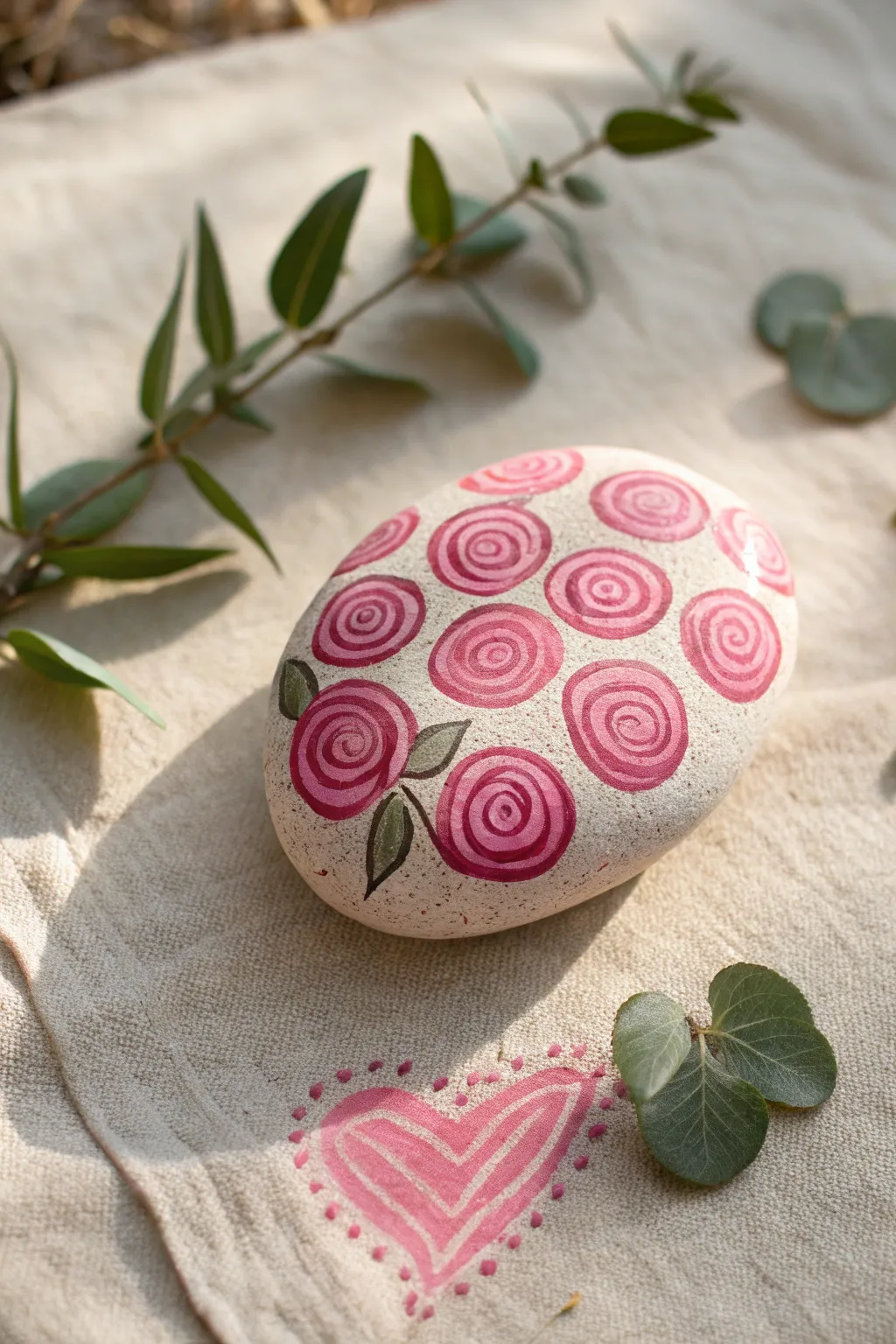 Pink heart rock filled with rose spirals, sweet boho minimal craft inspiration today.