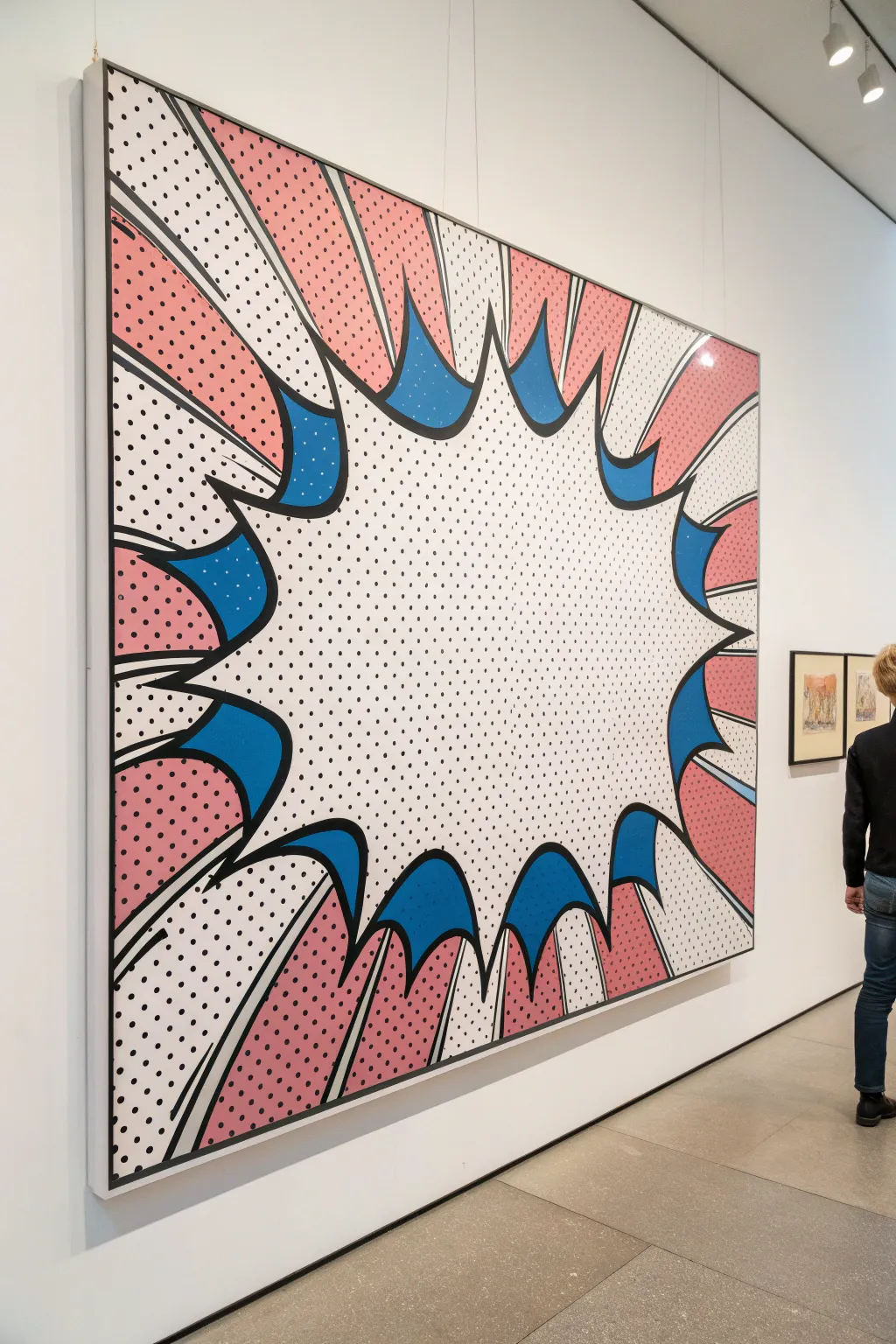 Pop art canvas with bold blank speech bubble and punchy shapes on a dotted backdrop, minimalist boho