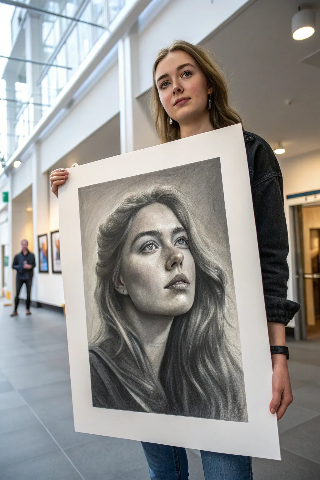 Monochrome value portrait with bold lights and darks for an instantly recognizable likeness