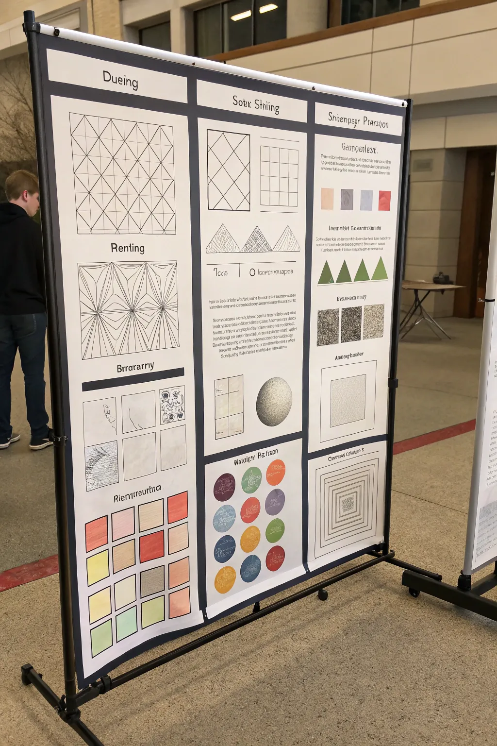 Minimalist elements of art poster board chart with simple drawing examples and bold sections