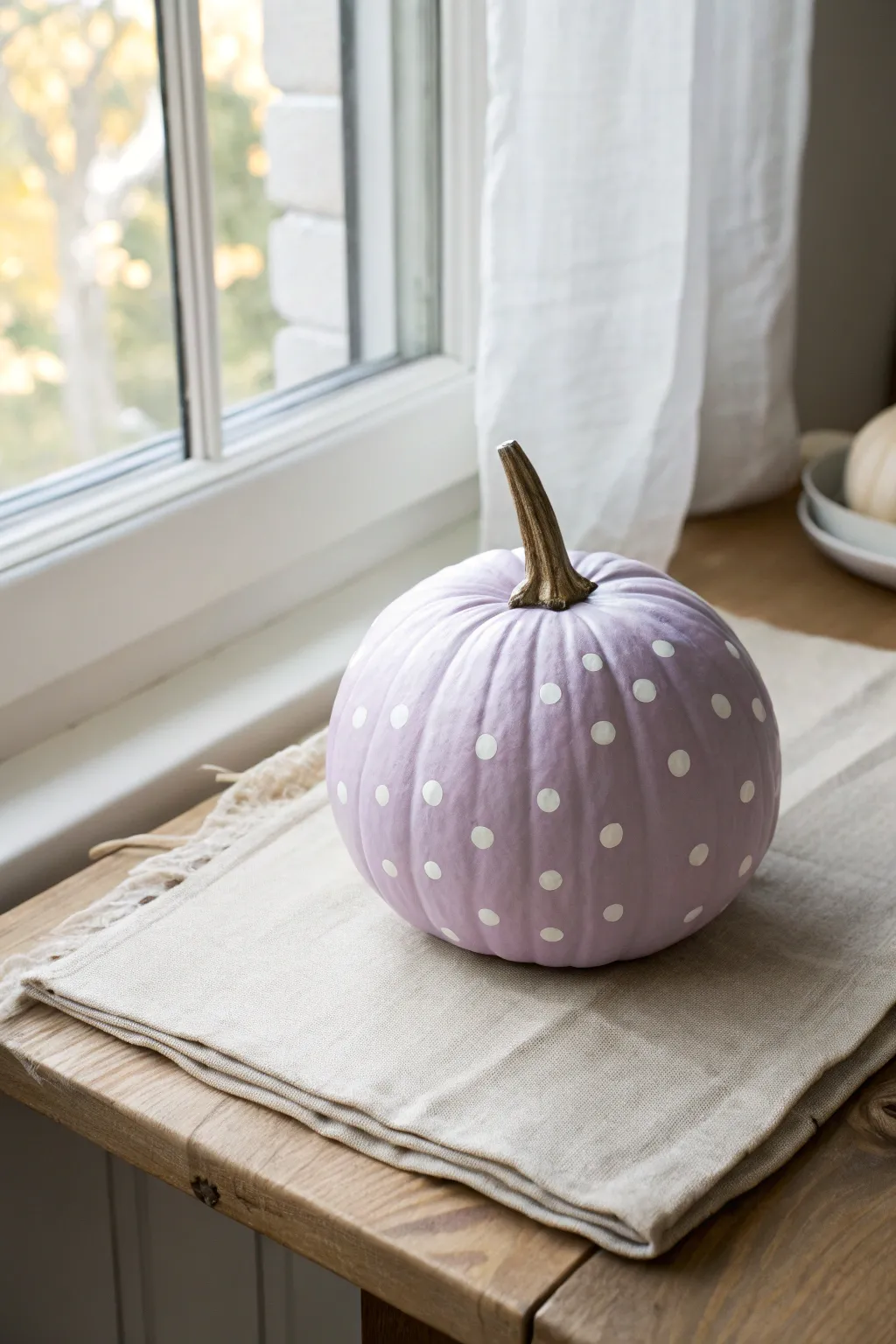 Perfect polka dot preppy pumpkin in lavender with crisp white dots, simple and chic.