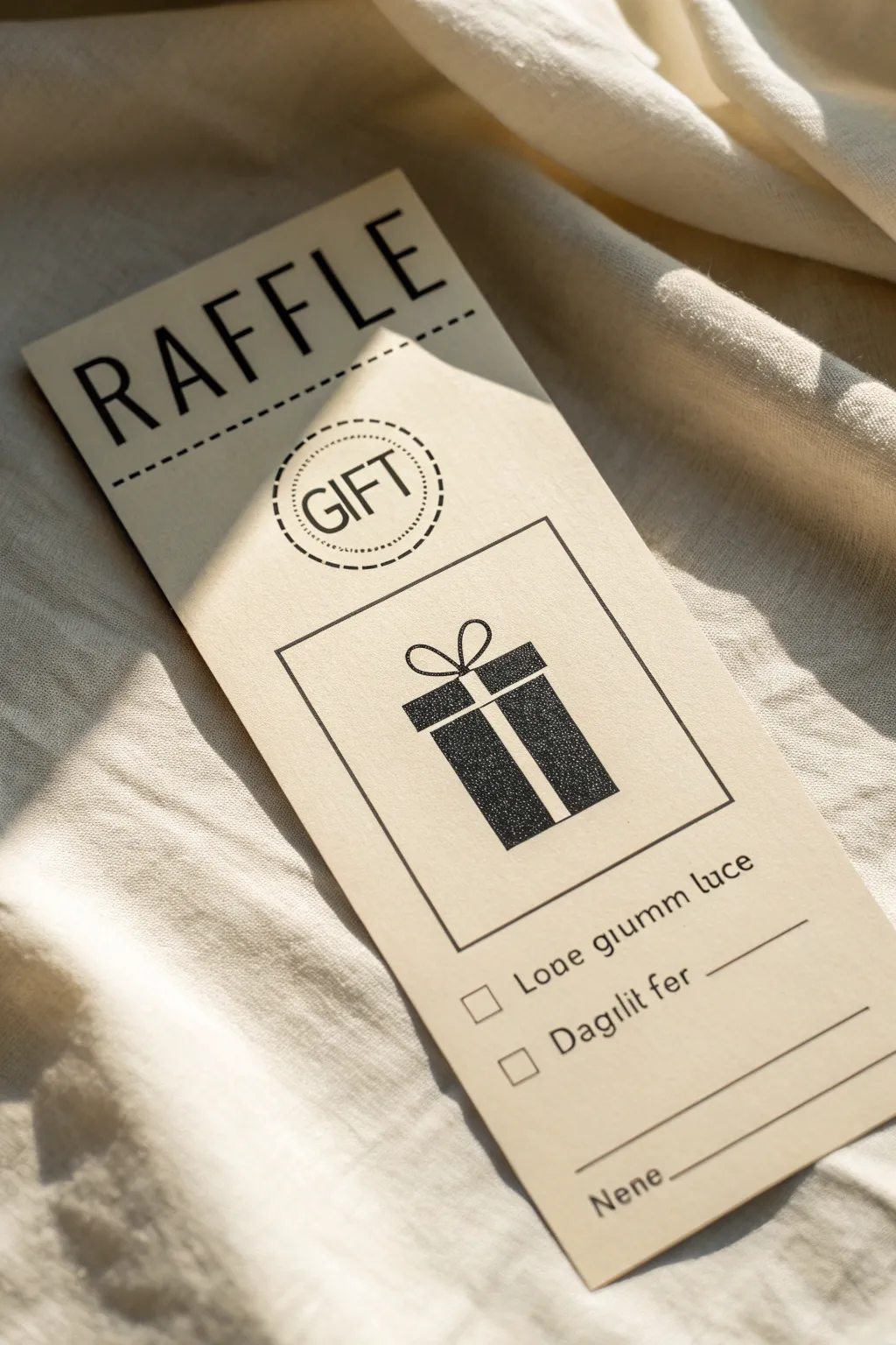Clean raffle flyer hero: one centered prize placeholder, bold contrast, lots of airy space.