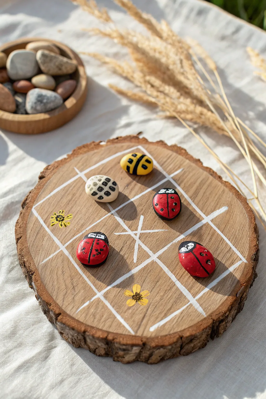 Create this adorable, travel-sized stone Tic-Tac-Toe game for endless fun!