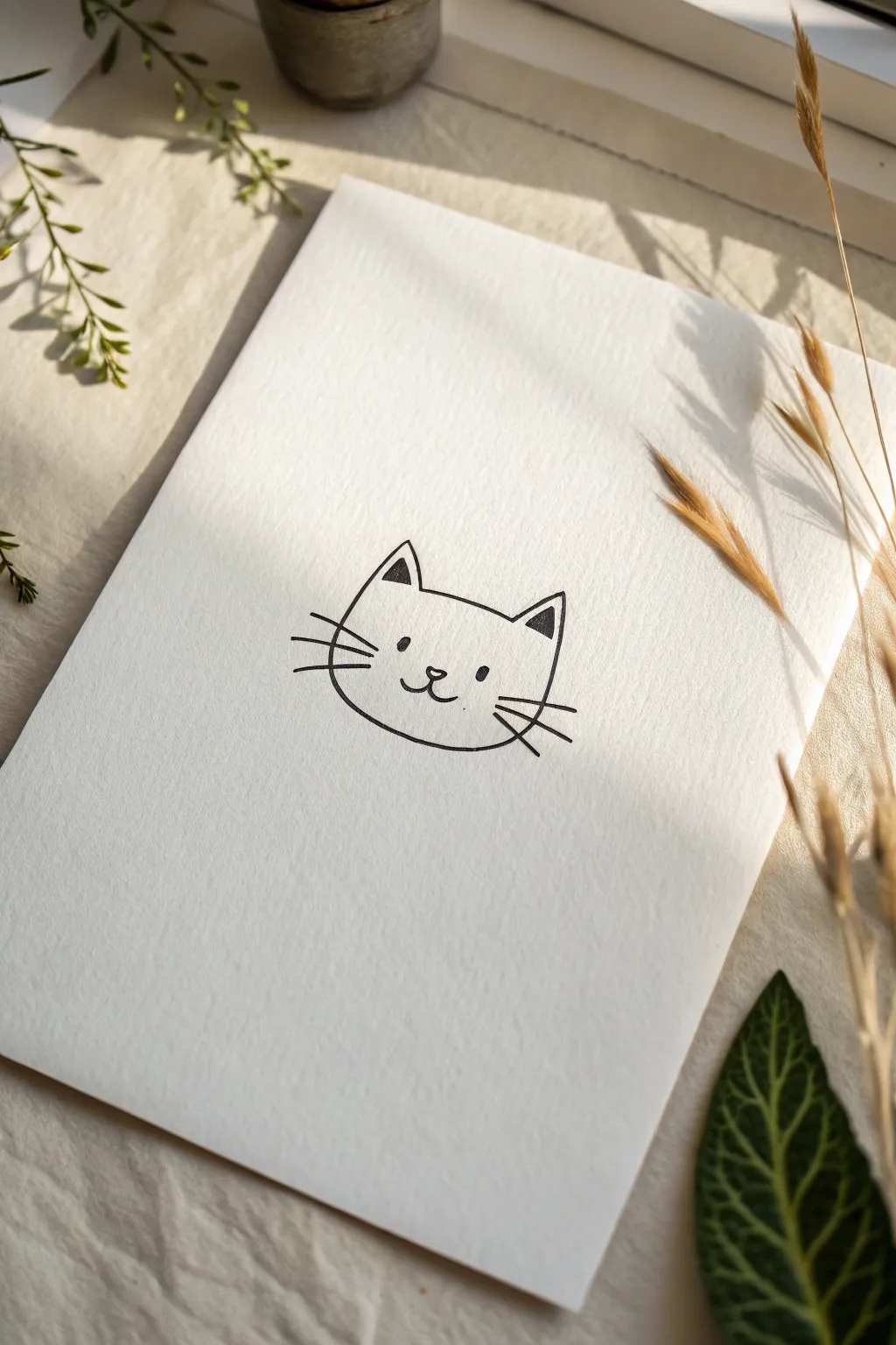 Cute bean shaped cat face doodle, simple and cozy line art for easy drawing practice