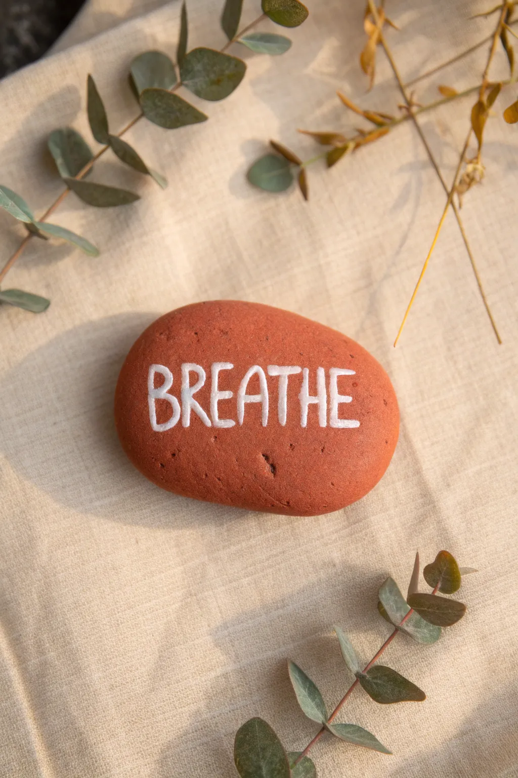 Minimal kindness word rock with leafy accents, perfect simple rock painting inspiration