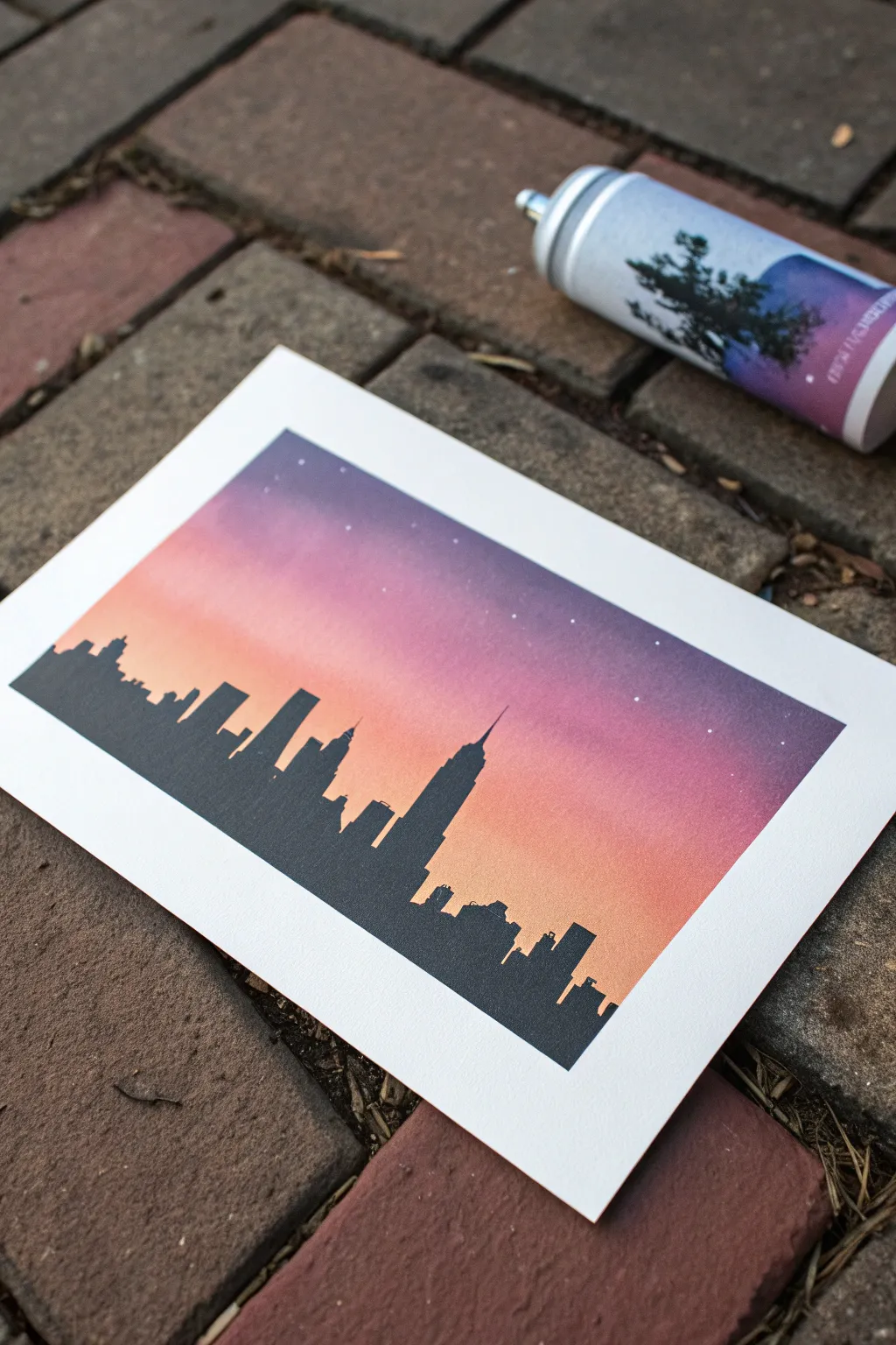 Easy spray paint skyline silhouette with dusk gradient, minimalist and boho inspired