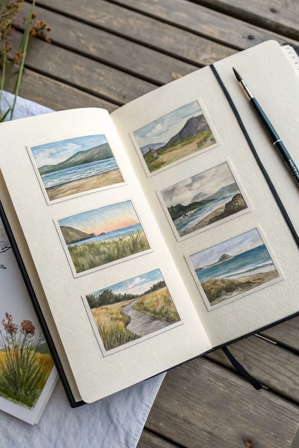 Make a mini landscape thumbnail page to practice quick scenes and build confident sketchbook ideas.