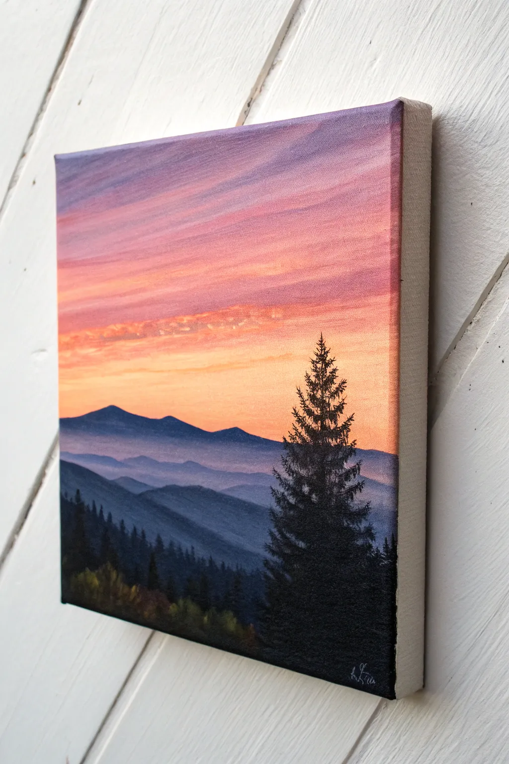 Paint a soft sunset gradient with a bold dark silhouette for an easy, calming mini oil study.