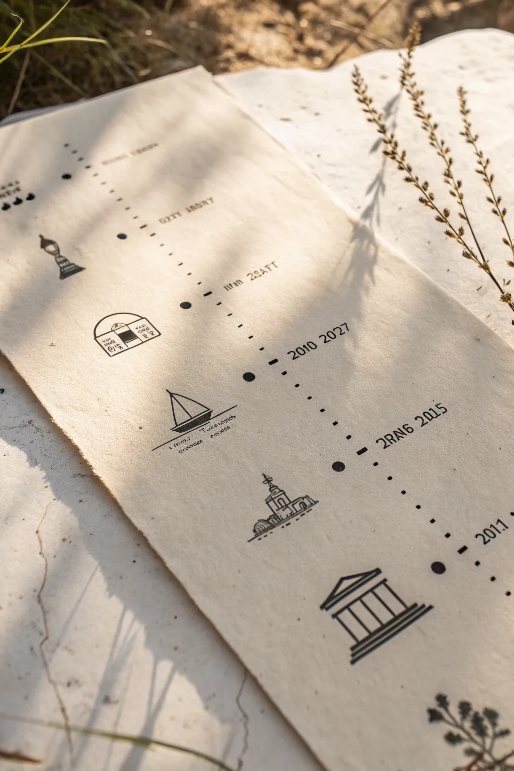 Minimalist history timeline sketch with tiny icons, a clean social studies drawing idea