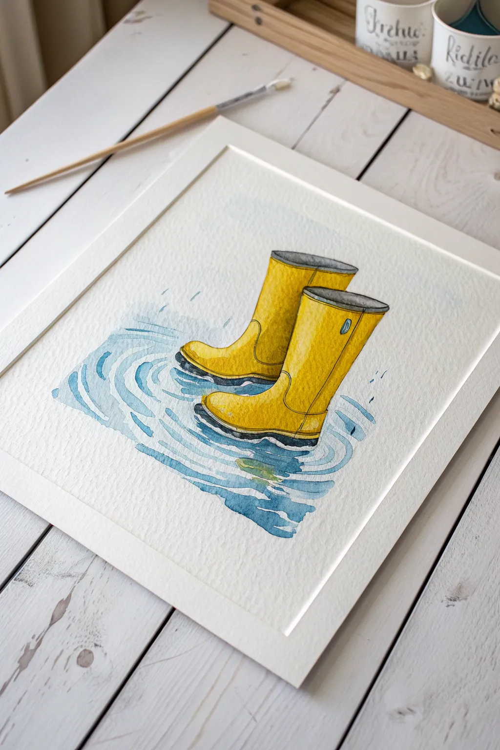 Channel spring vibes by sketching these cheerful yellow rain boots and puddles.