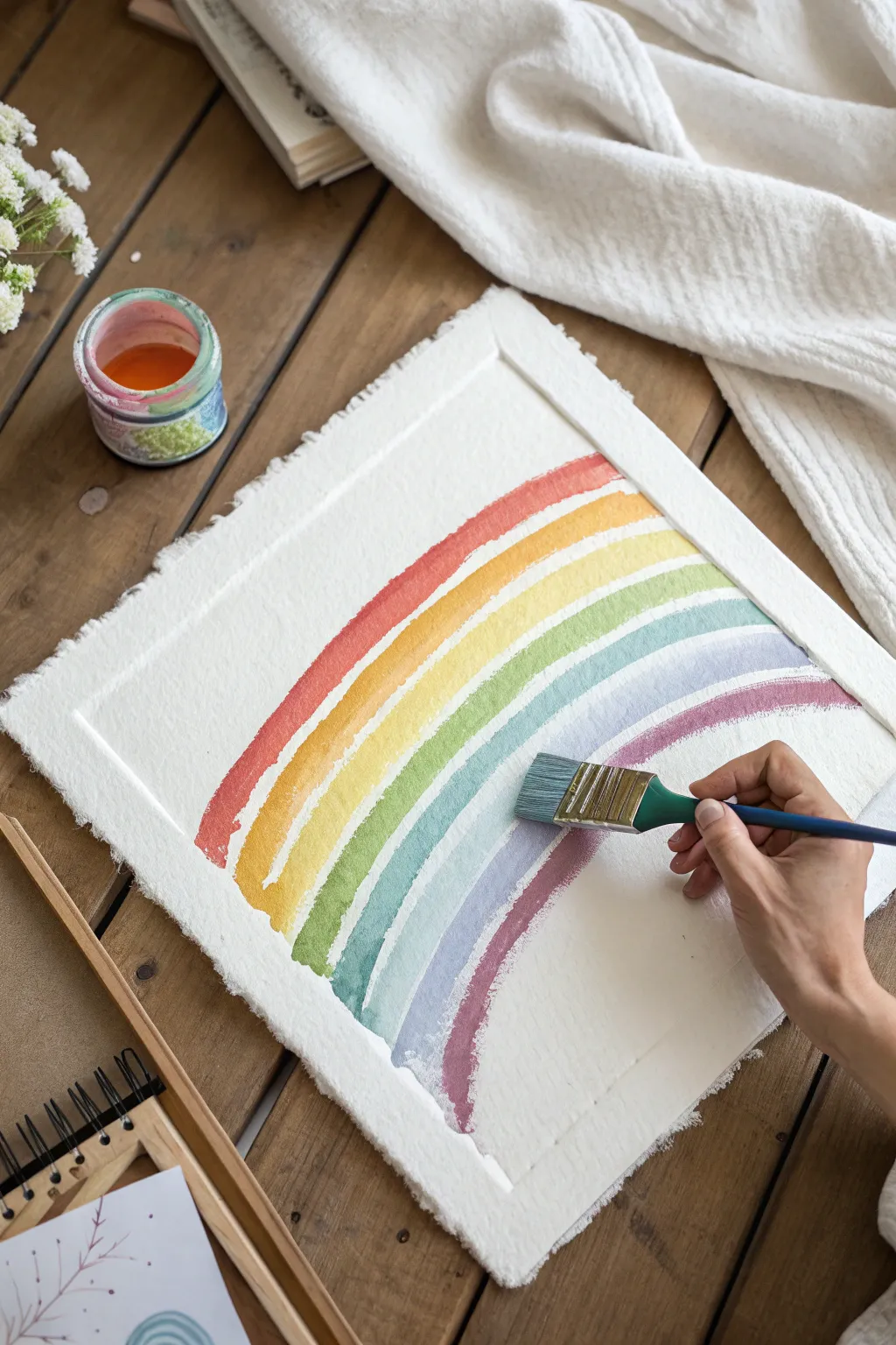 Rainbow squeegee swipe panel with soothing blended bands and clean Scandinavian minimal vibes