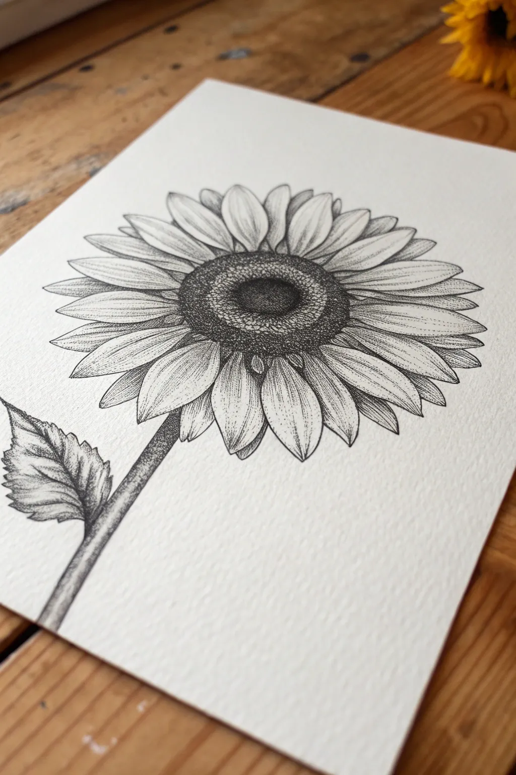Stippled sunflower close-up showing dot density gradients from deep shadows to soft highlights