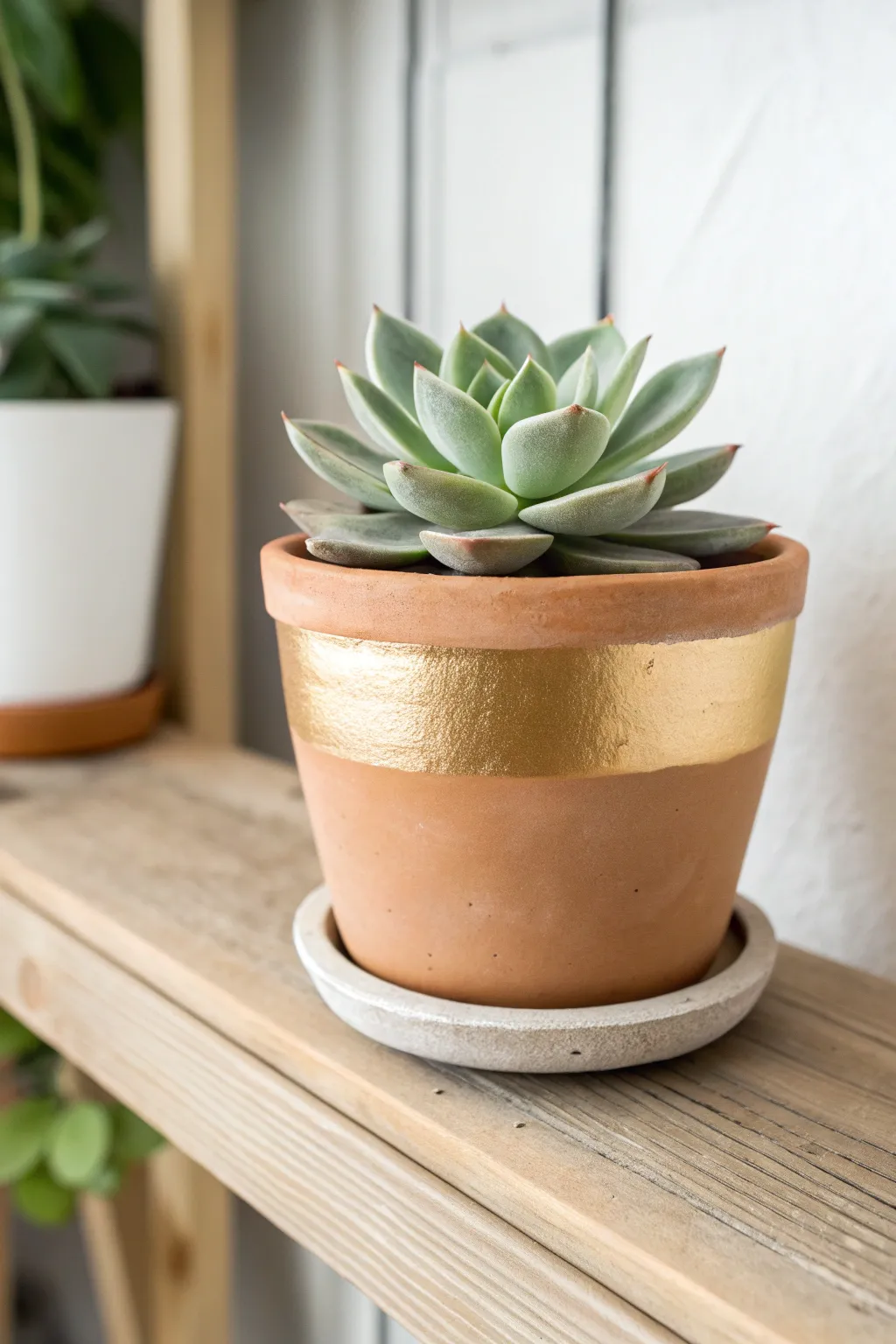 Terracotta succulent pot with a sleek metallic dip—minimal, boho, and easy to recreate.