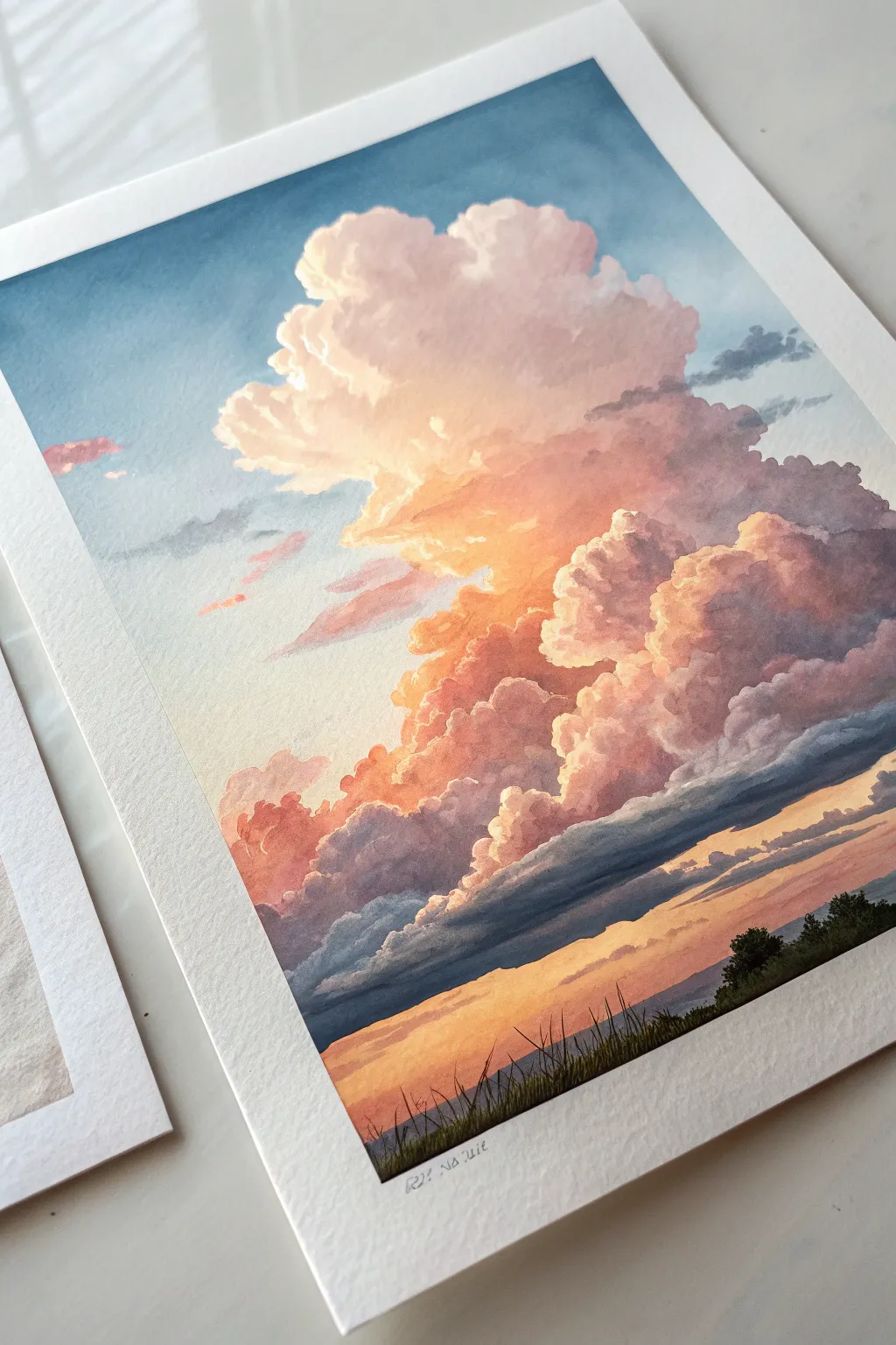 Soft sunrise clouds in peach and gold, a calming watercolor study to inspire your next painting.