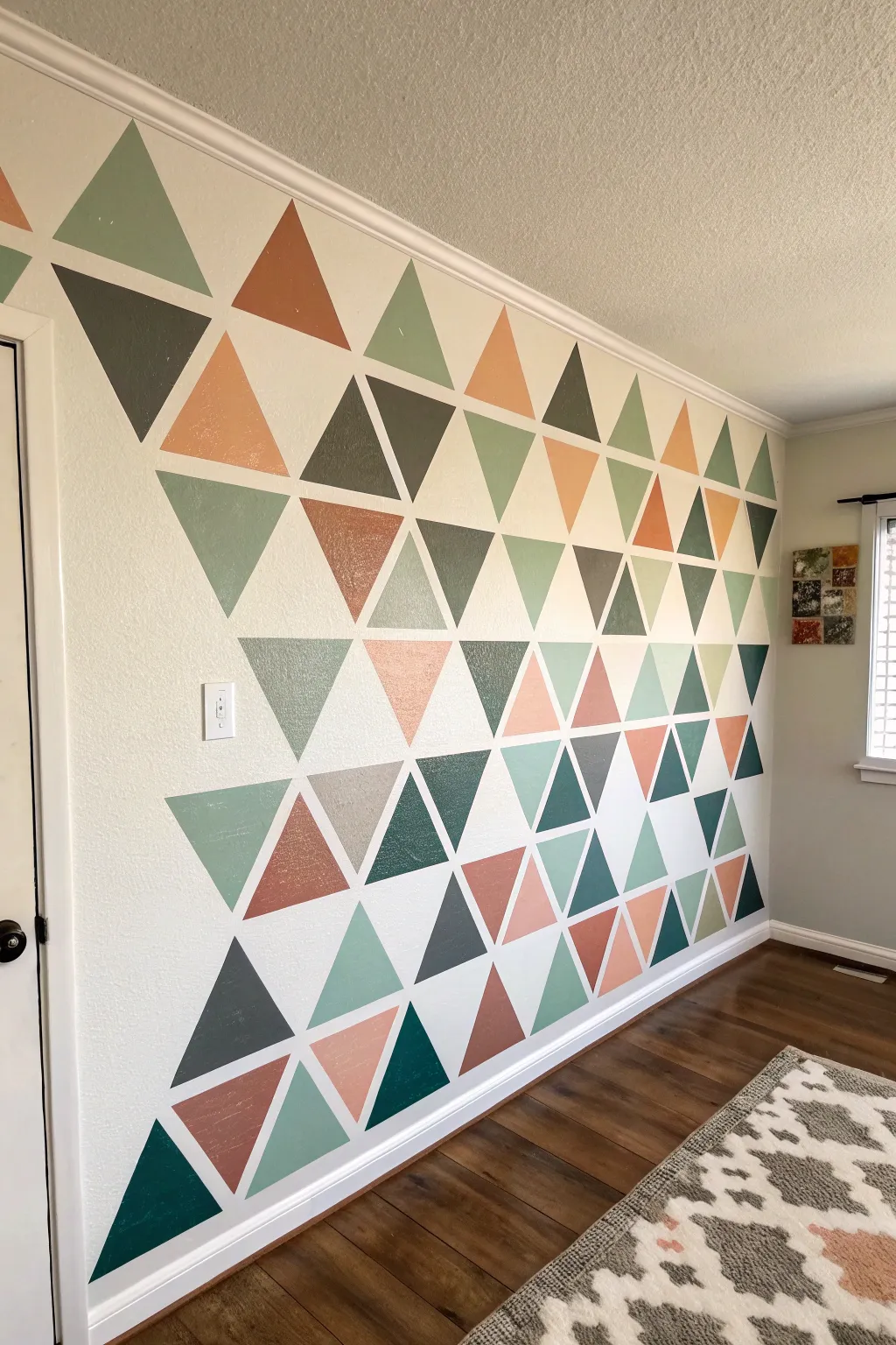 Modern taped triangle scatter in muted boho tones, clean lines and calming contrast