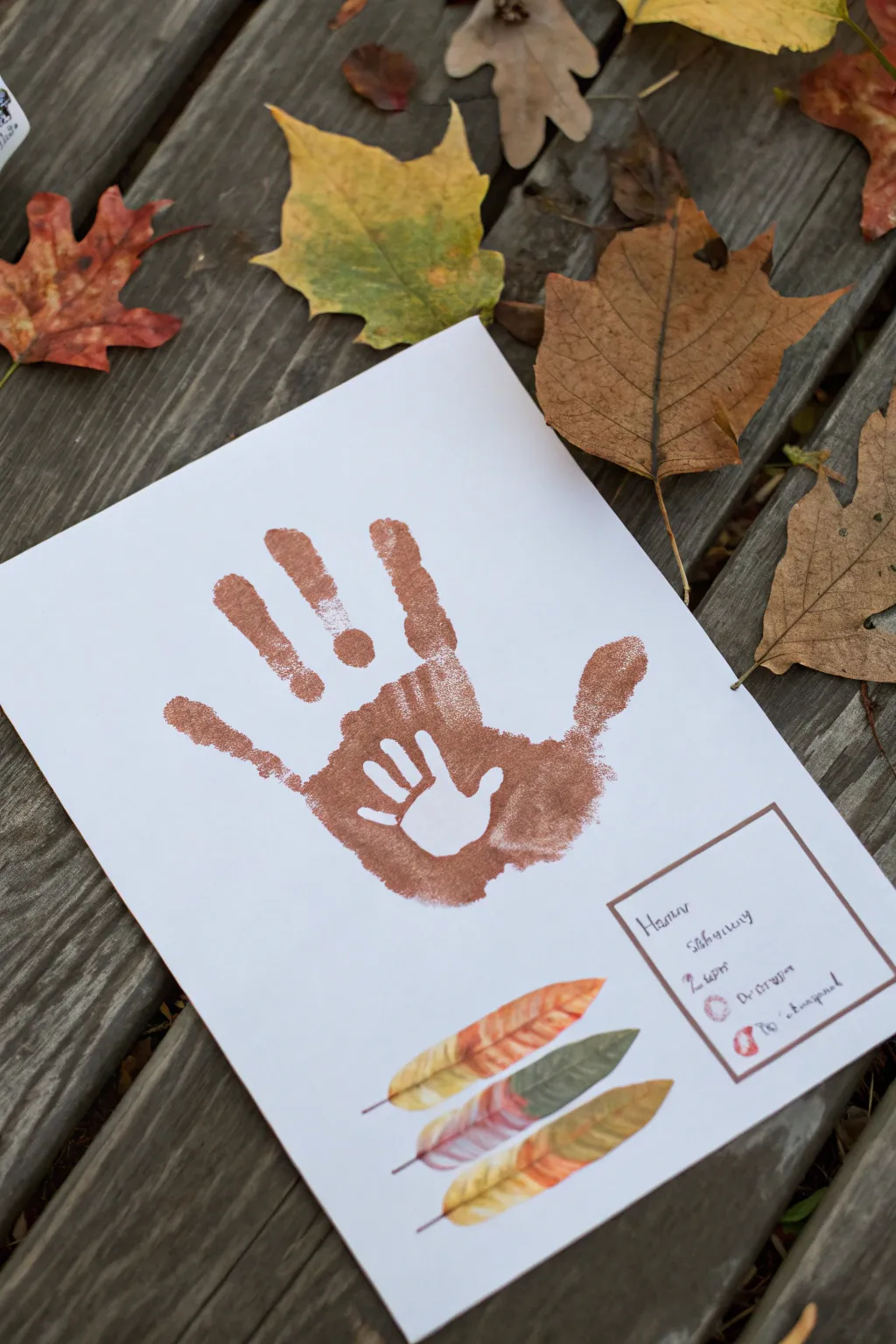 Create a minimalist handprint turkey page with blank feathers for thankful-for ideas