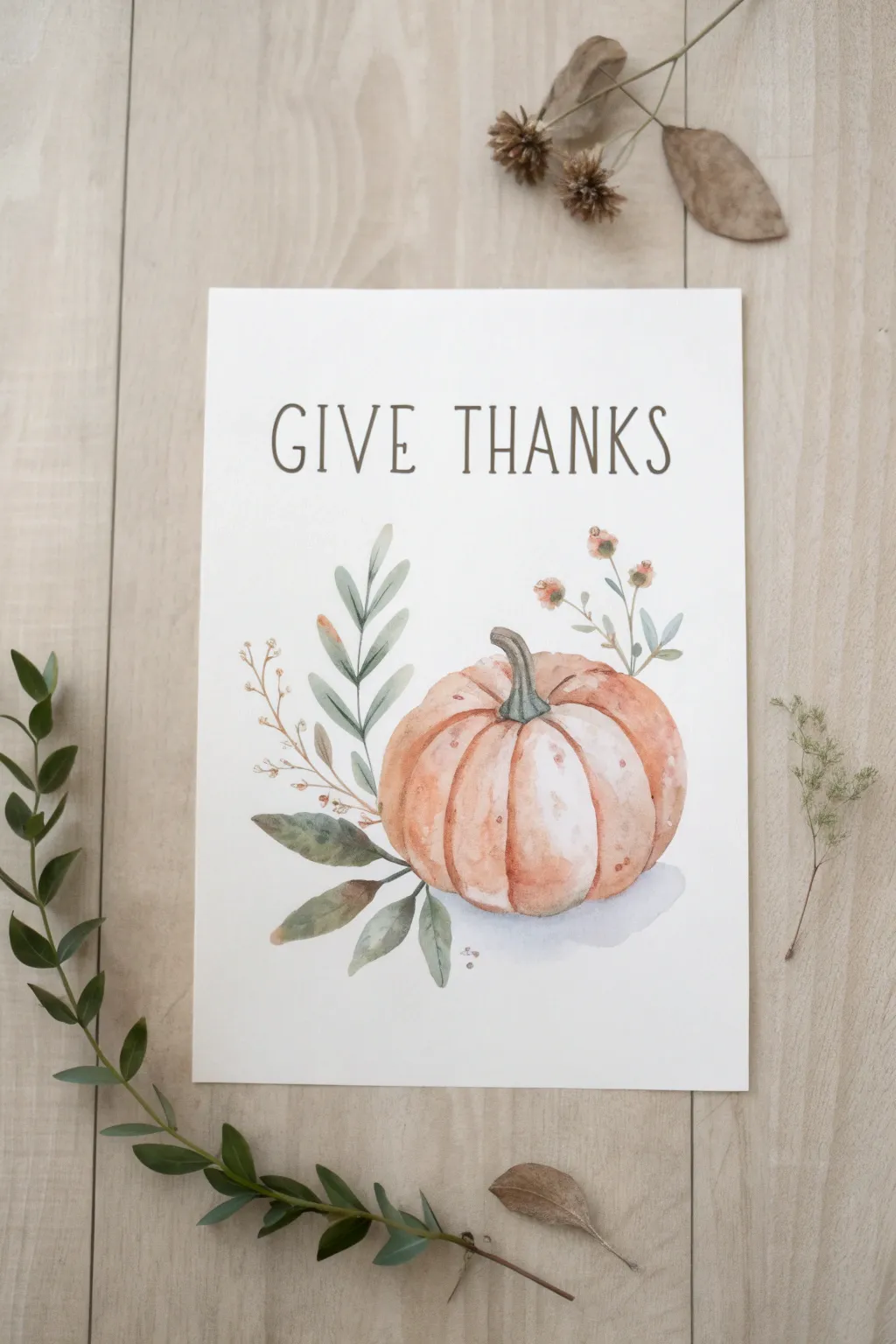 Loose watercolor pumpkin wash with bold lettering, a minimalist Thanksgiving art idea to recreate.