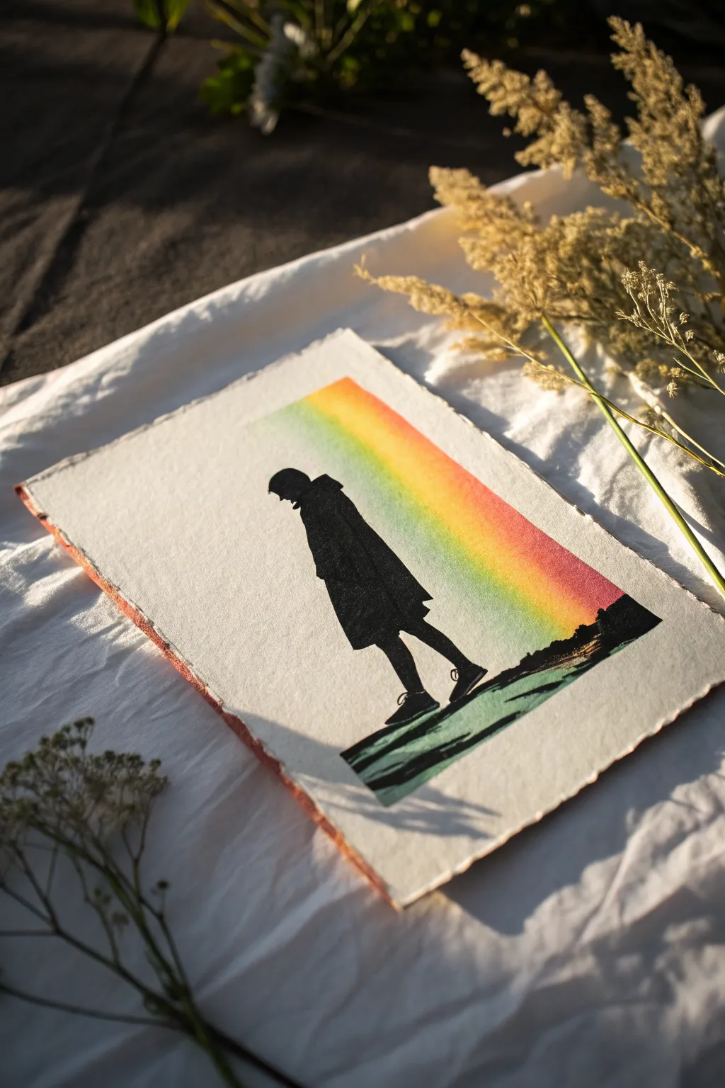 Matte black silhouette with a thin neon thermal rim for a striking, minimalist contrast