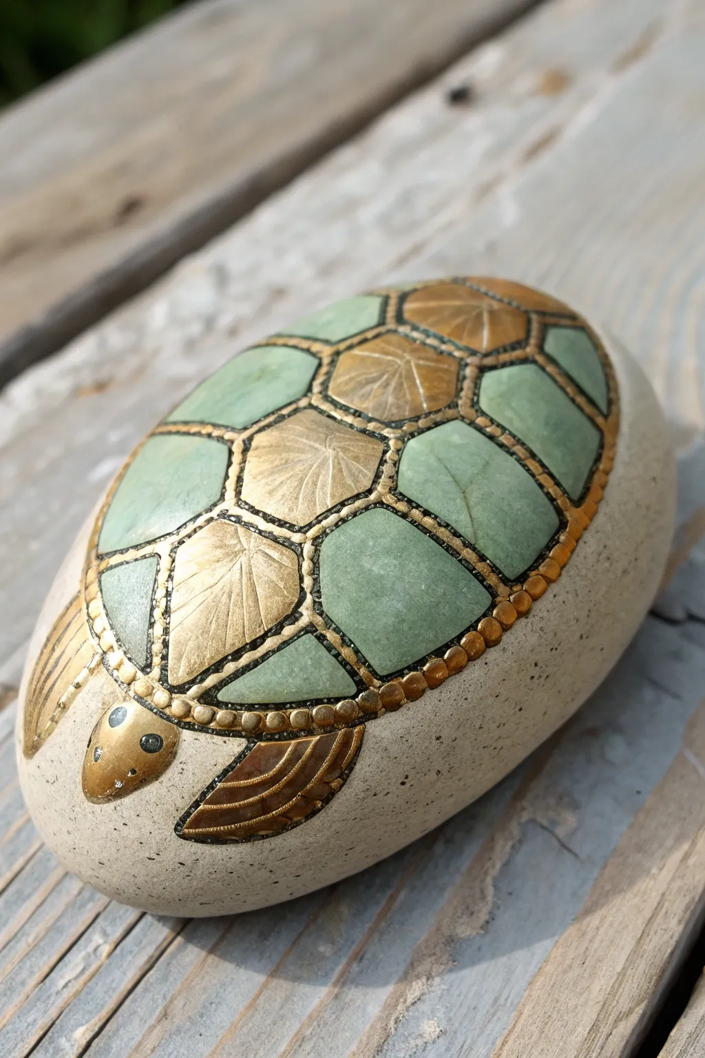 Turtle rock with metallic gold shell outlines, minimalist boho craft inspiration with clean contrast