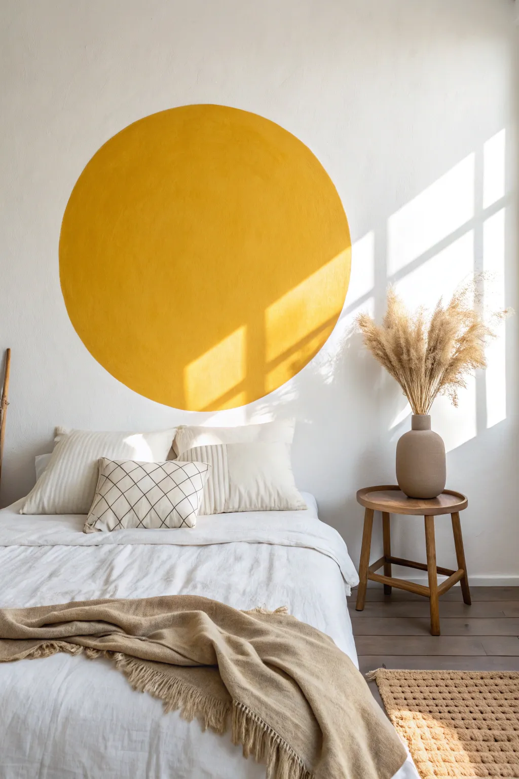 Create a cozy focal point with a painted circle headboard. A simple, chic DIY update.