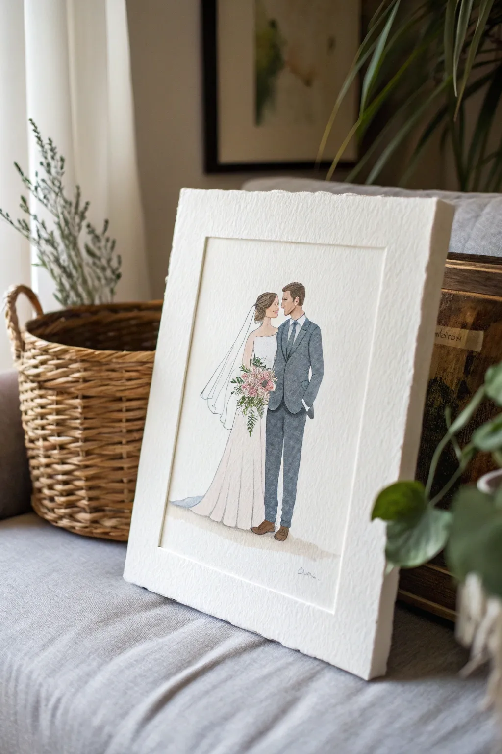Minimal faceless couple portrait with veil silhouette, modern and easy to recreate
