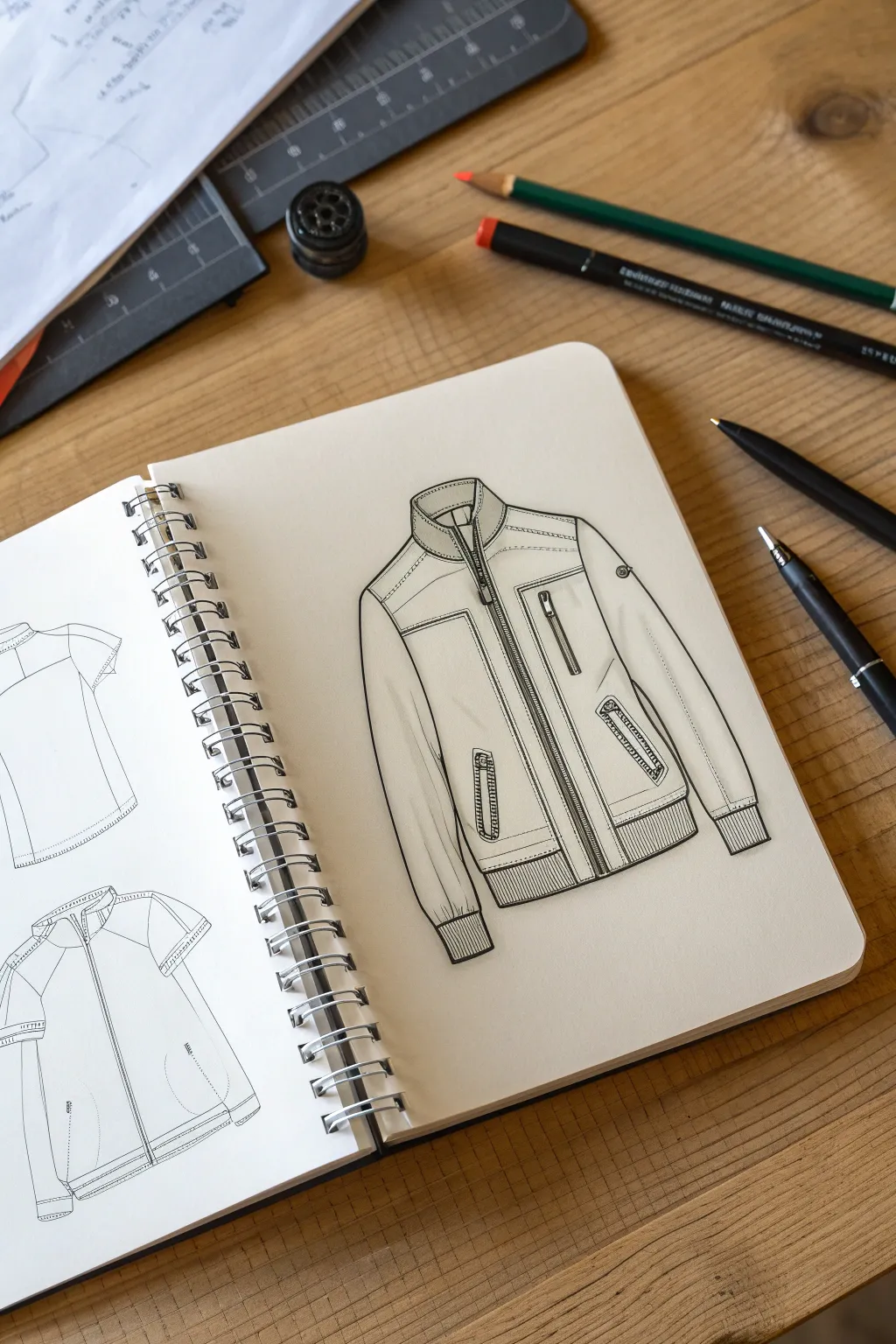 Three simple stages to sketch a structured anime jacket with clean seams and bold folds