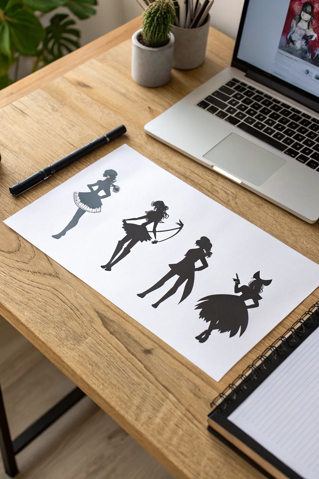 Minimal magical heroine outfit silhouettes with bows, frills, and wand details to sketch