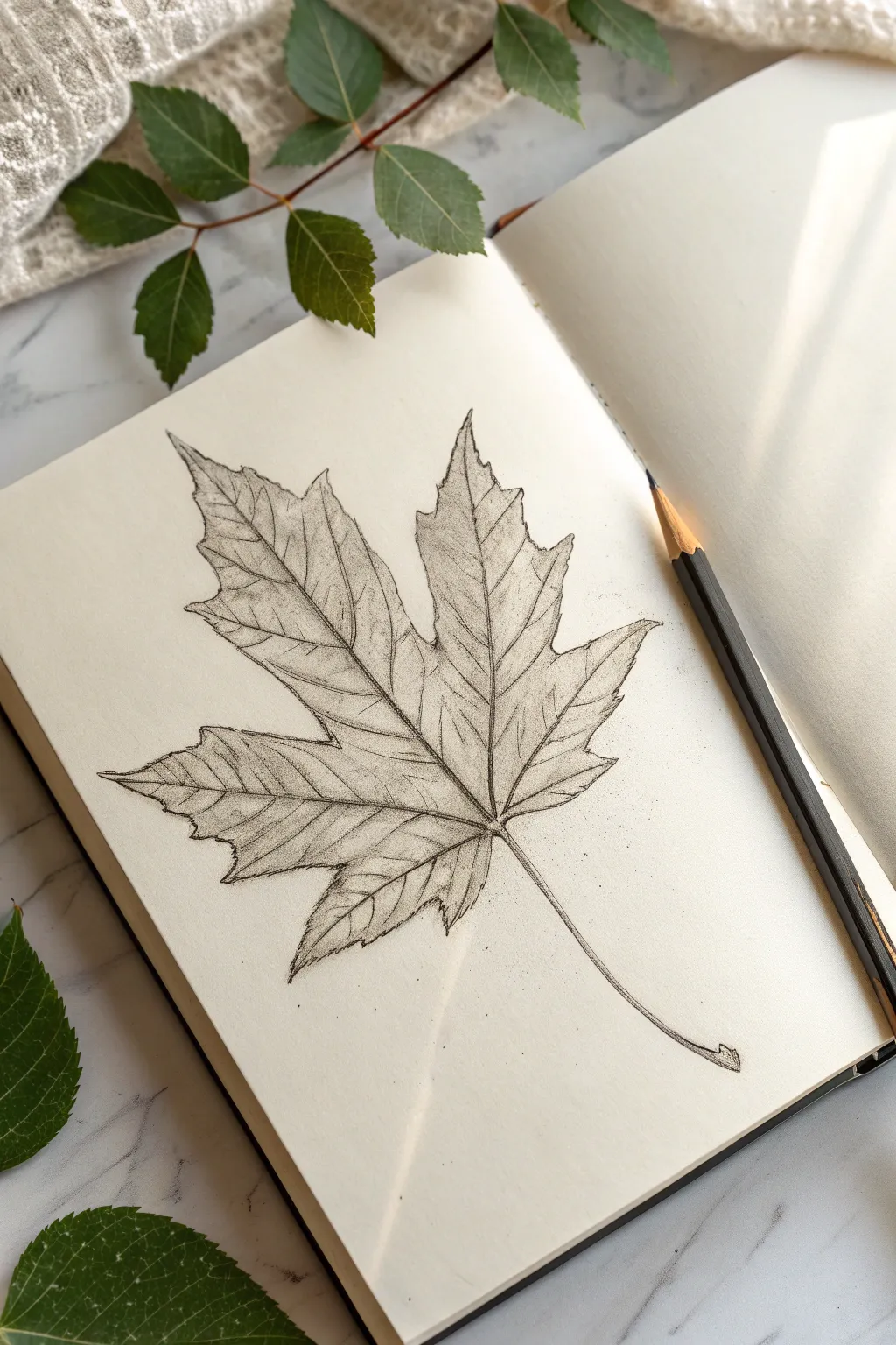 Simple pencil leaf study: follow the veins and add gentle texture shading for beginners.