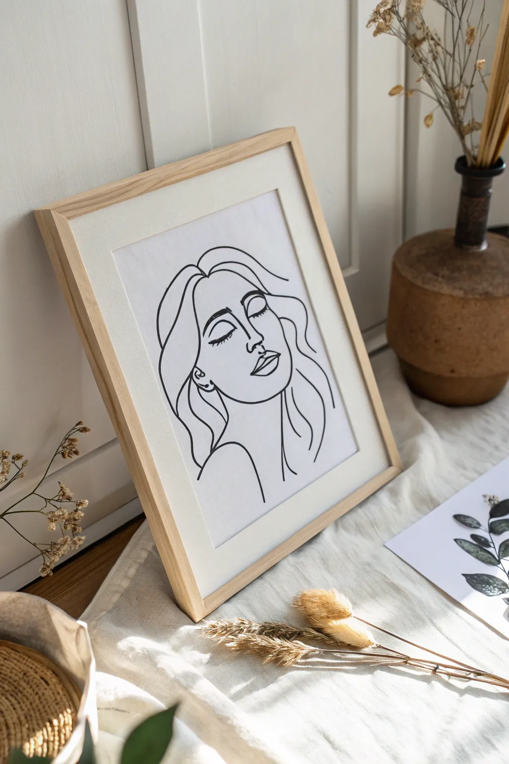 Minimalist line art with graceful curves and airy negative space for calm modern decor.