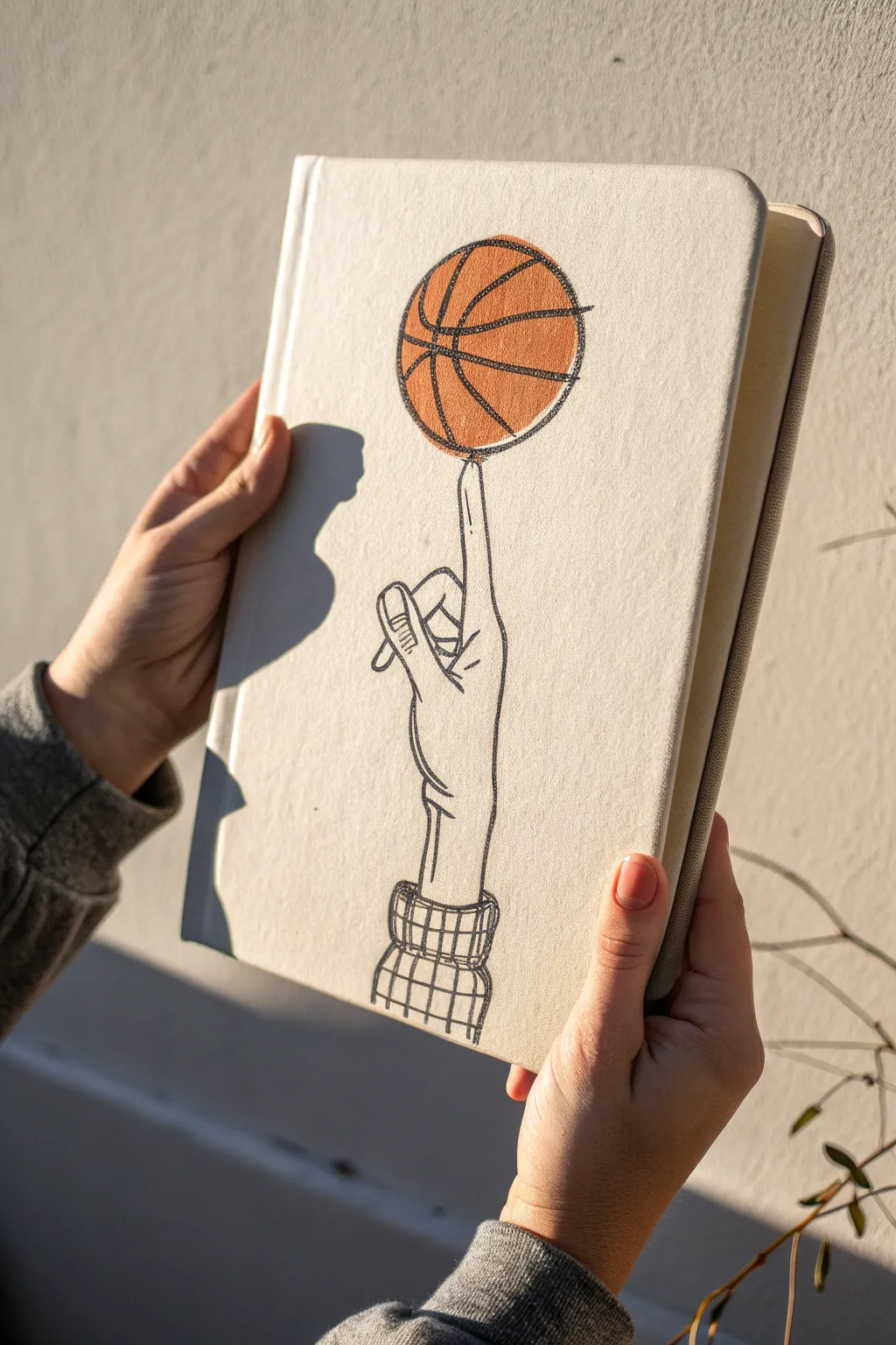 Spinning basketball sketch idea: simple lines, bold contrast, street-style motion marks.