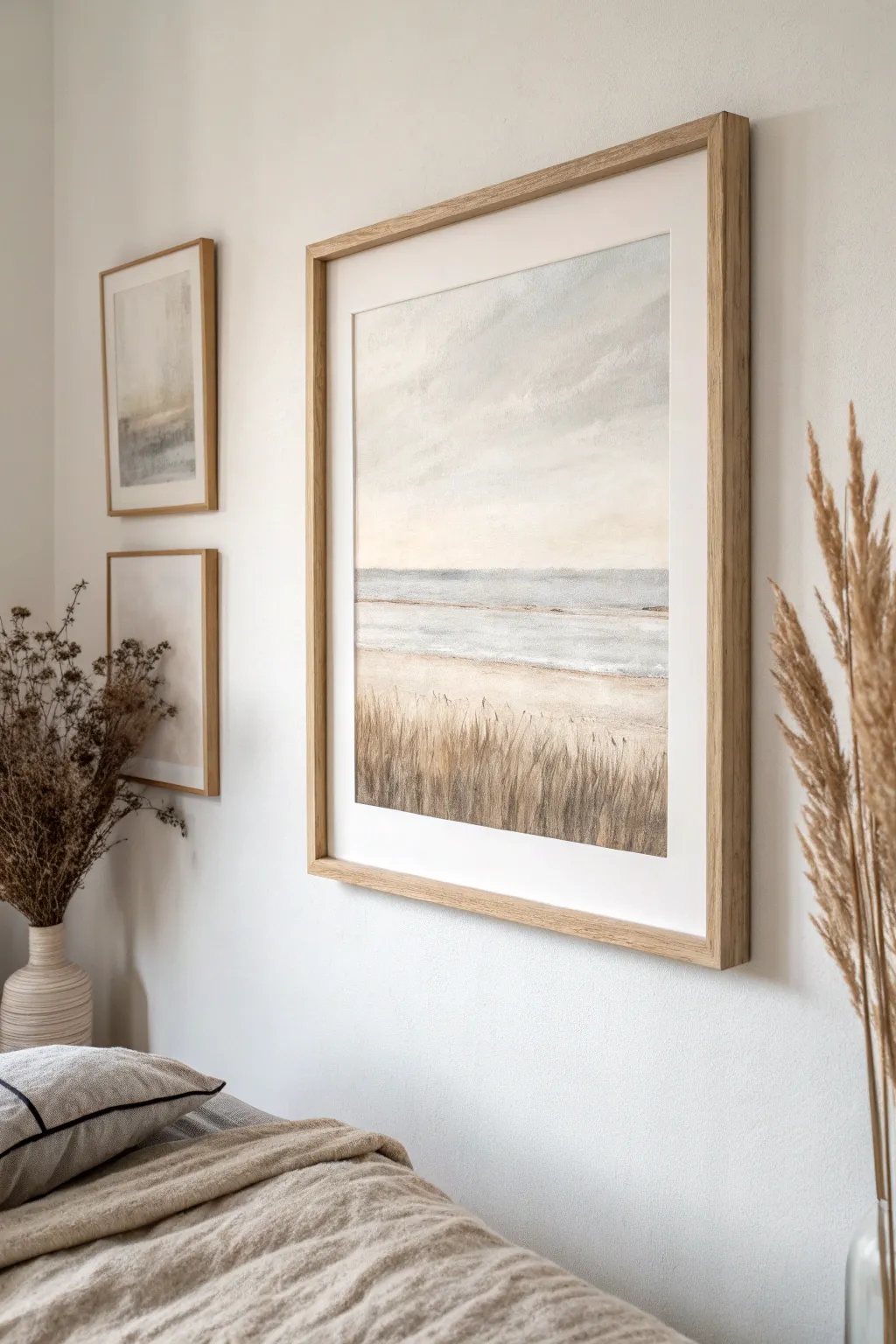Greige horizon landscape in beige and sand tones, a minimalist boho painting idea with calm contrast.