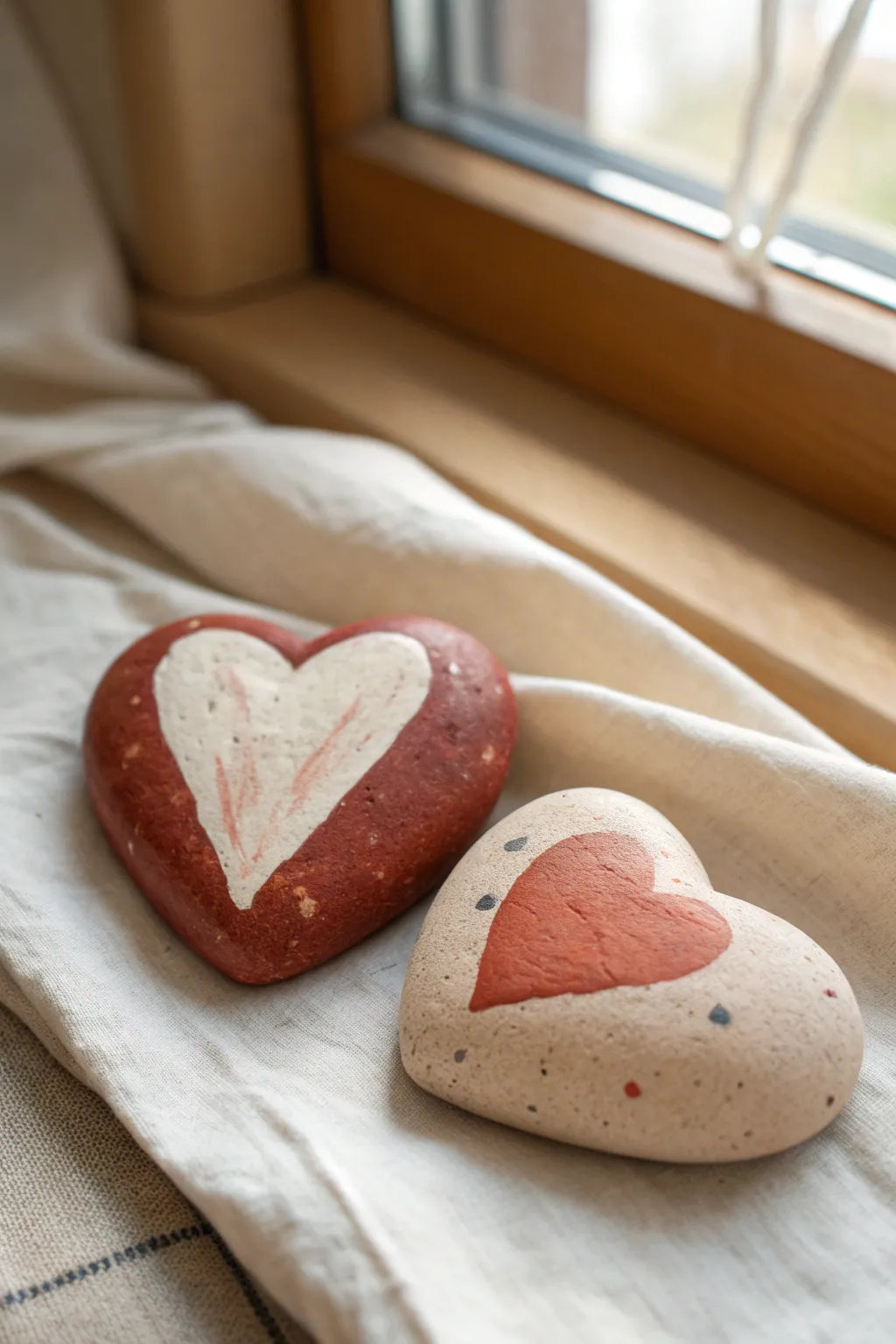 Two best friend rocks unite into one heart, a simple DIY keepsake in soft boho tones