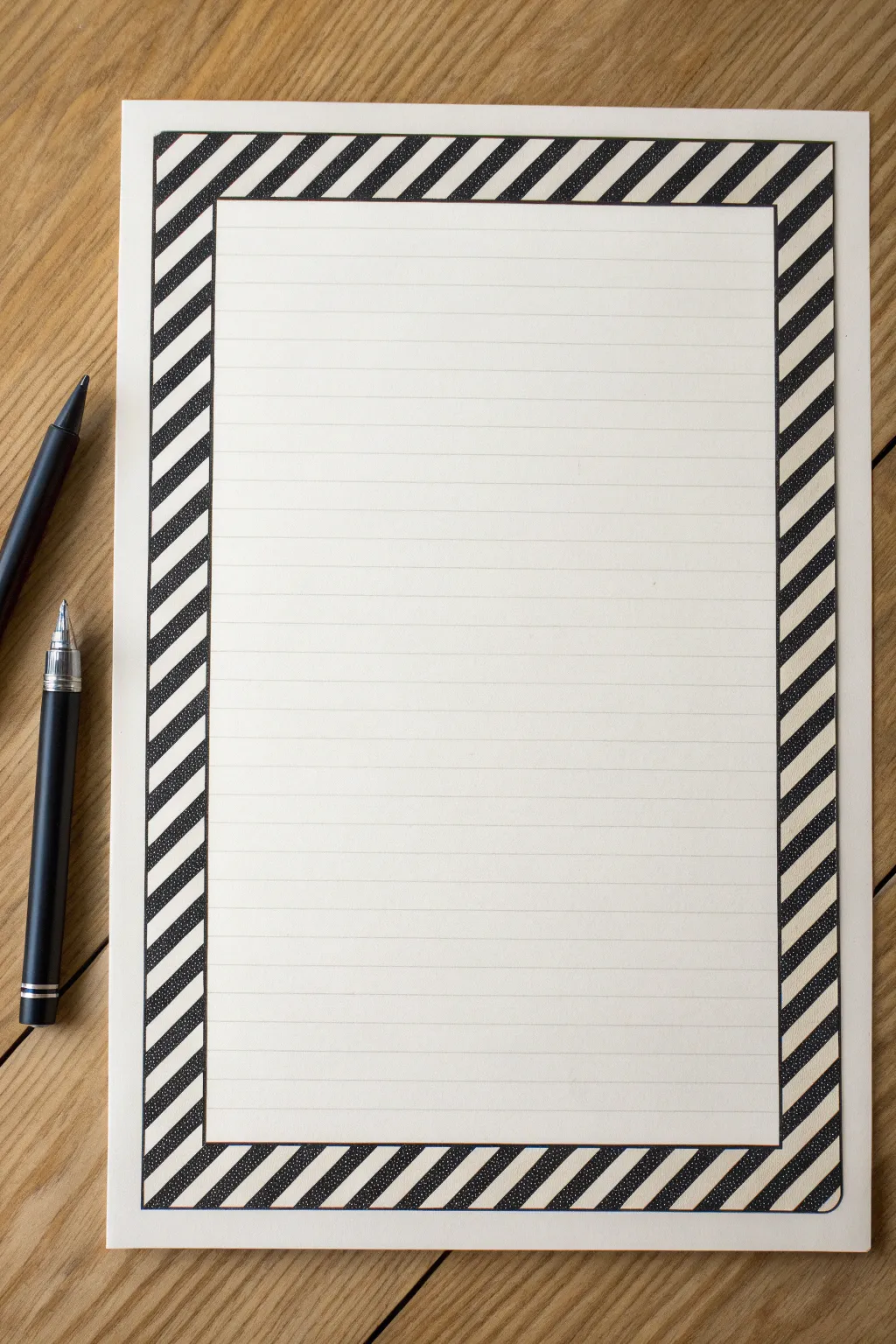 Diagonal candy-stripe border with a clean inner margin, simple bold frame for any notebook page.