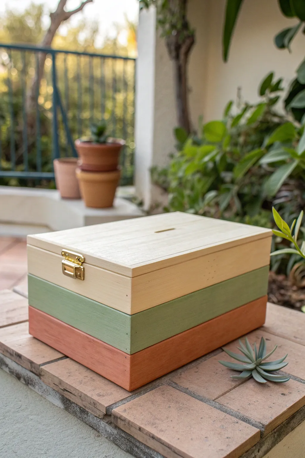 Three-tone color block box in cream, clay, and sage for a clean minimalist aesthetic
