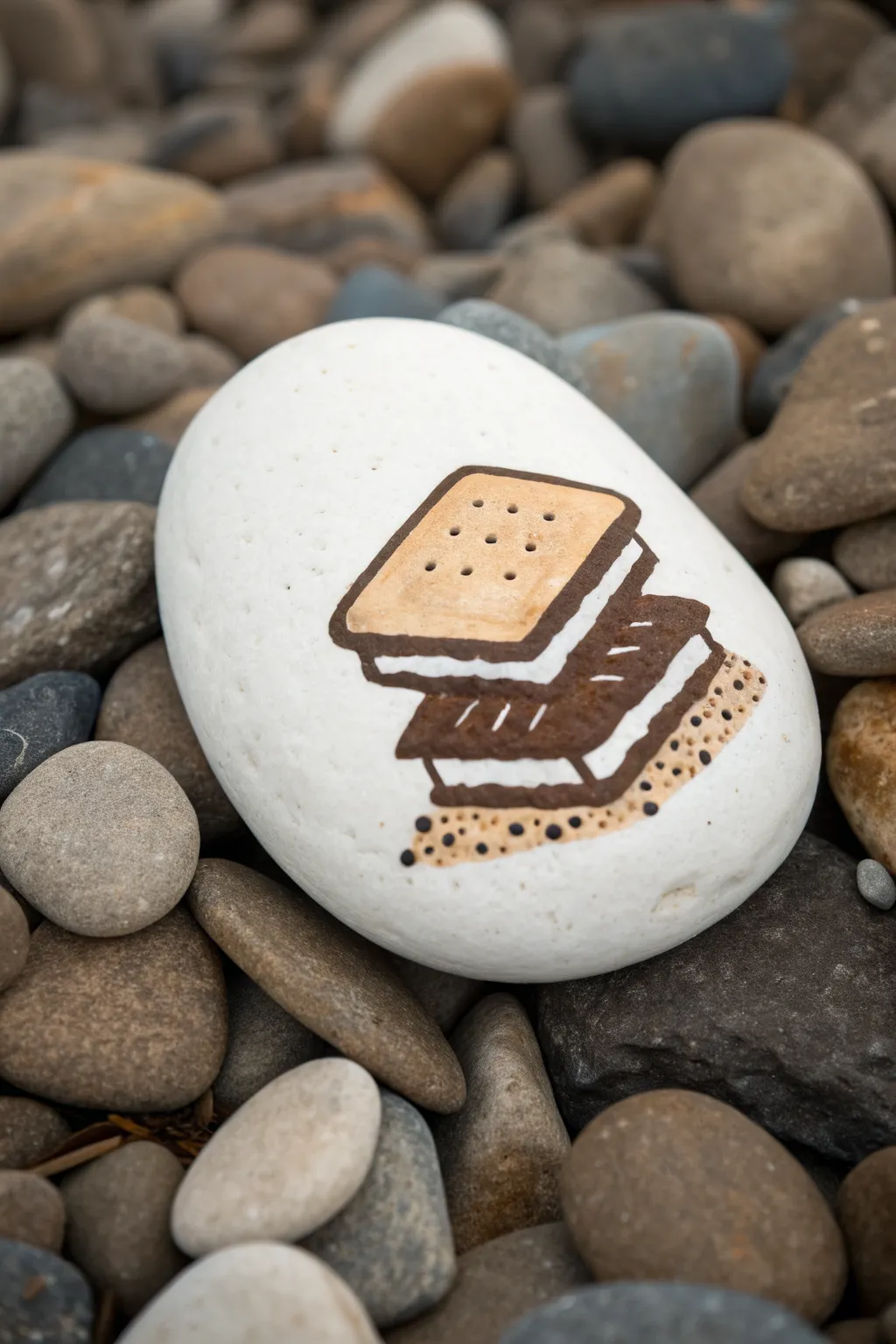Minimal Smores stack painted rock idea with crisp layers, warm neutrals, and cozy camp vibes