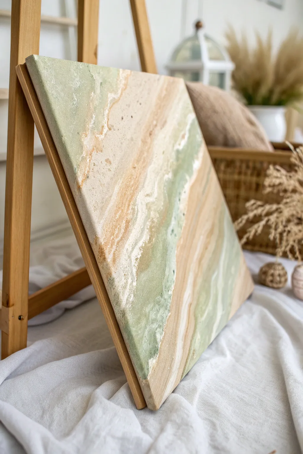 Soft sponge-dab canvas texture in sand and sage for a calm, speckled minimalist background