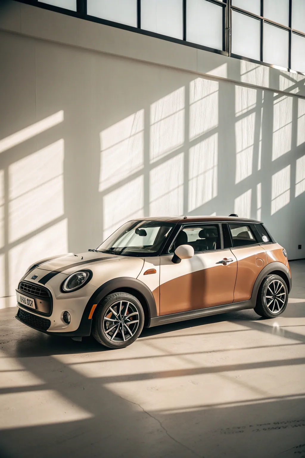 Clean two-tone split with a crisp line and warm minimalist palette for standout car paint style