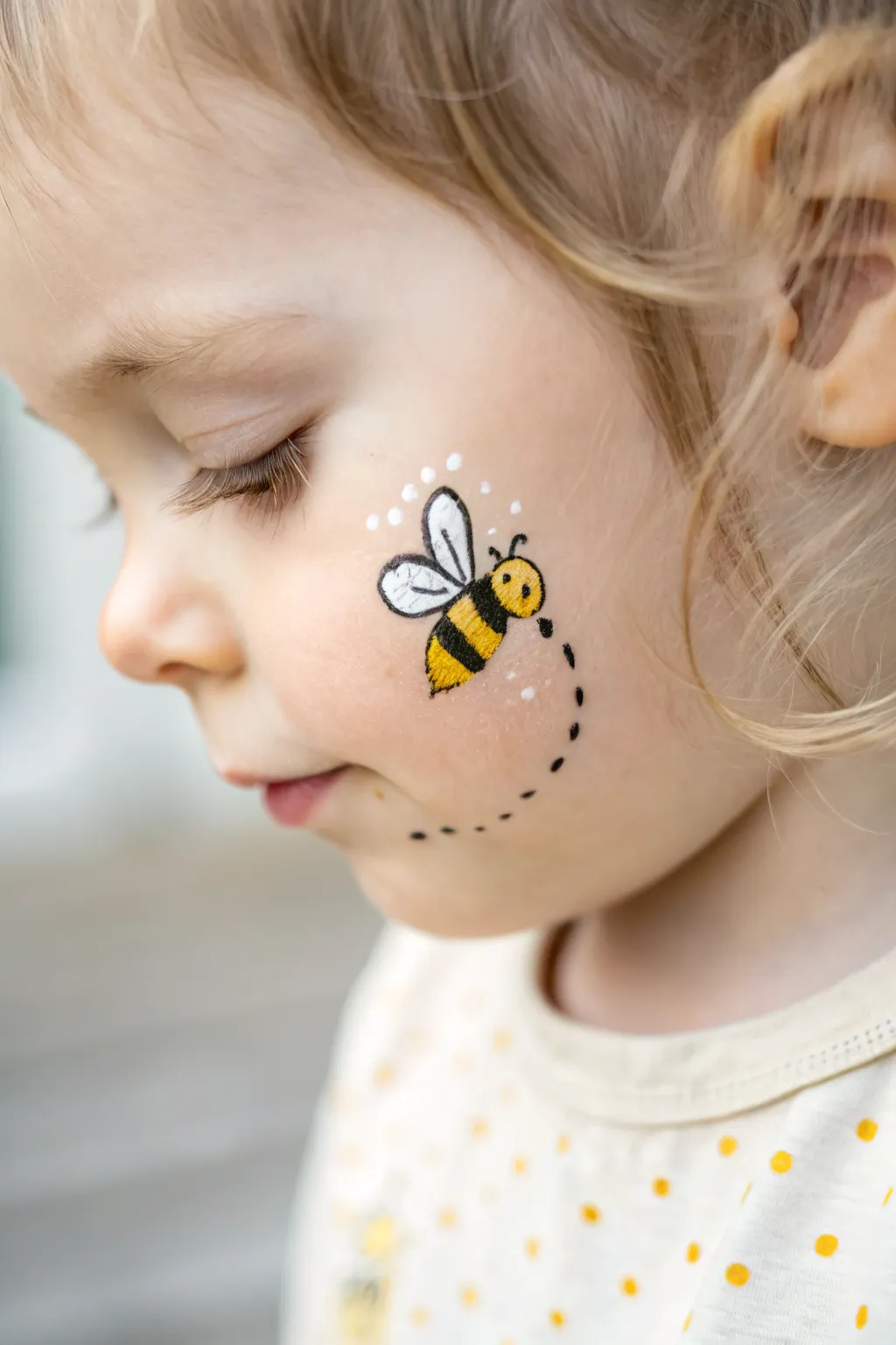A tiny buzzing friend for little cheeks! Discover simple, whimsical face paint art.