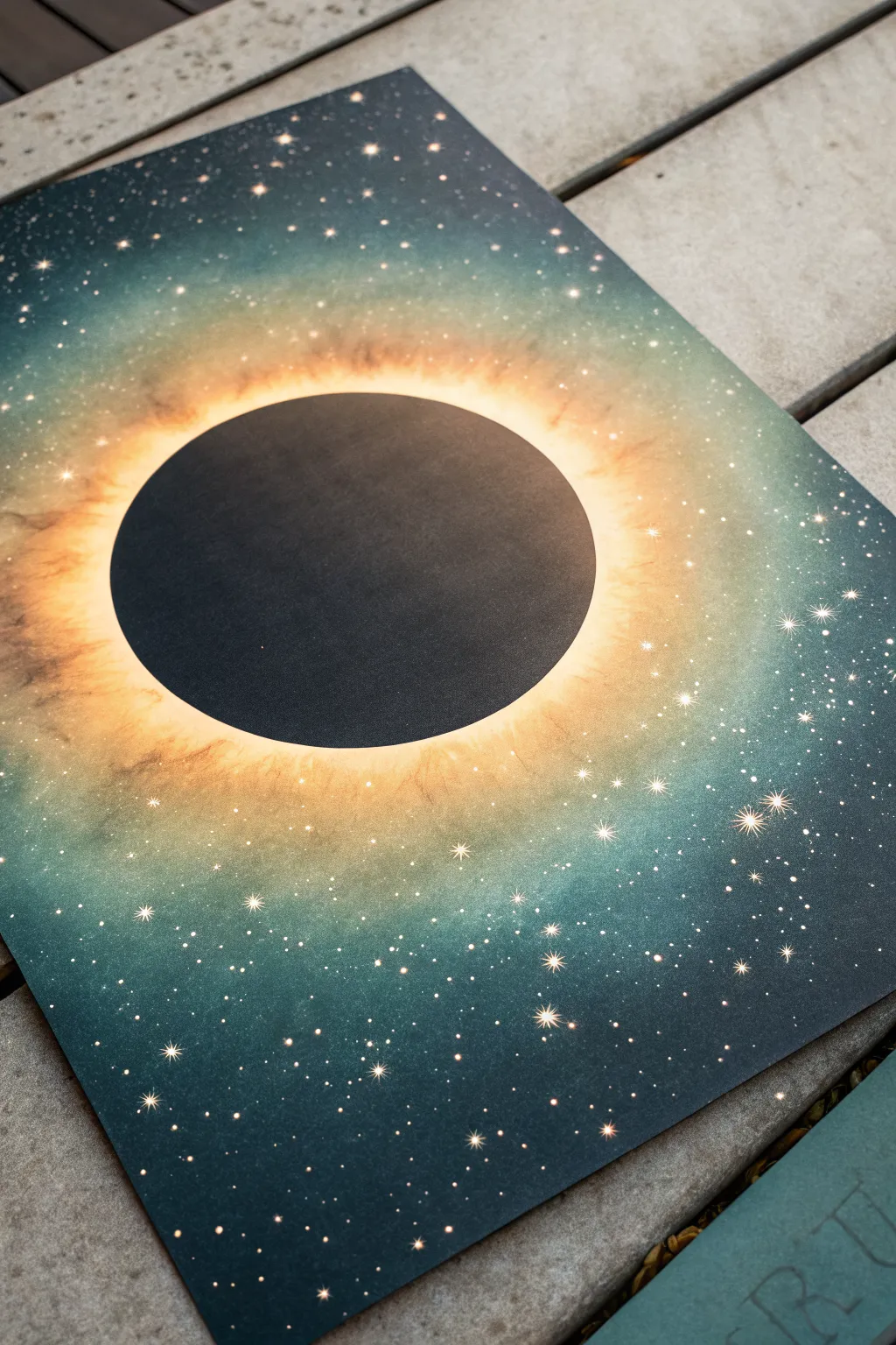 Solar Eclipse Spotlight: minimalist corona glow with boho hues and bold, clean contrast