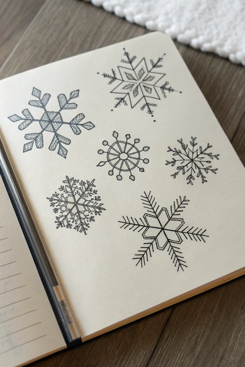 Snowflake symmetry sampler: simple to detailed designs with gentle circle guides for practice.
